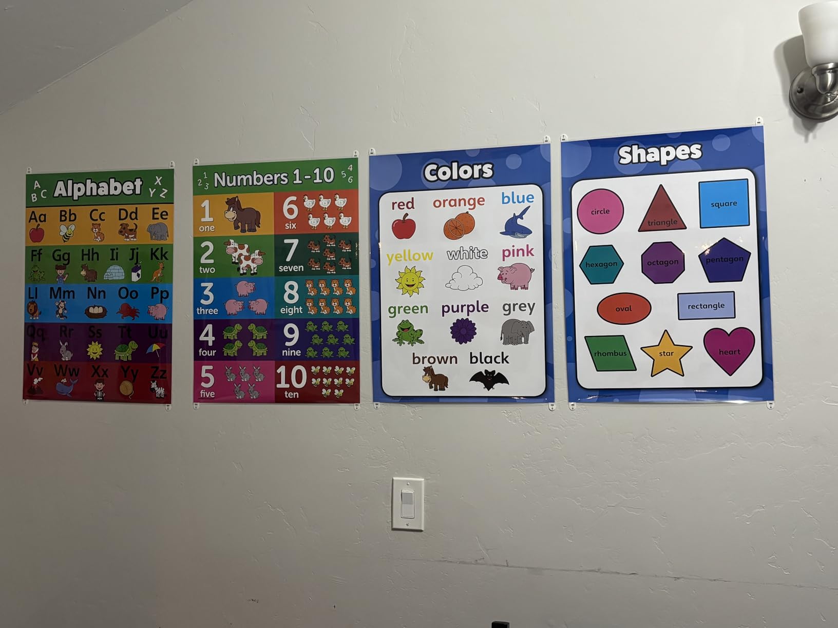 Palace Learning 4 pack - ABC Alphabet + Numbers 1-10 + Shapes + Colors Poster Set - Toddler Educational Charts (LAMINATED, 18