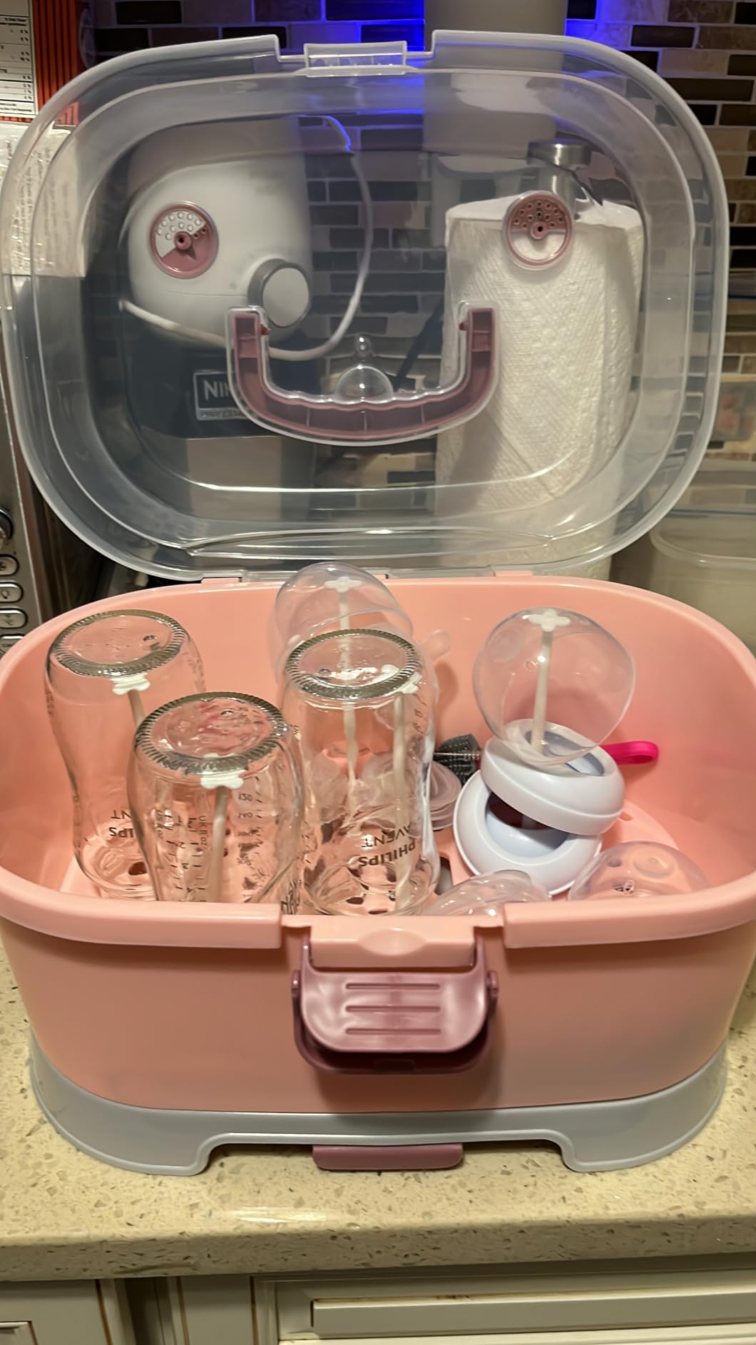 Baby Bottle Drying Rack Storage, Large Nursing Bottle Storage Box Organizer with Cover, Portable Kitchen Cabinet Organizer, Easy to Clean Drainer, Durable countertop Dryer Pink customer photo 2