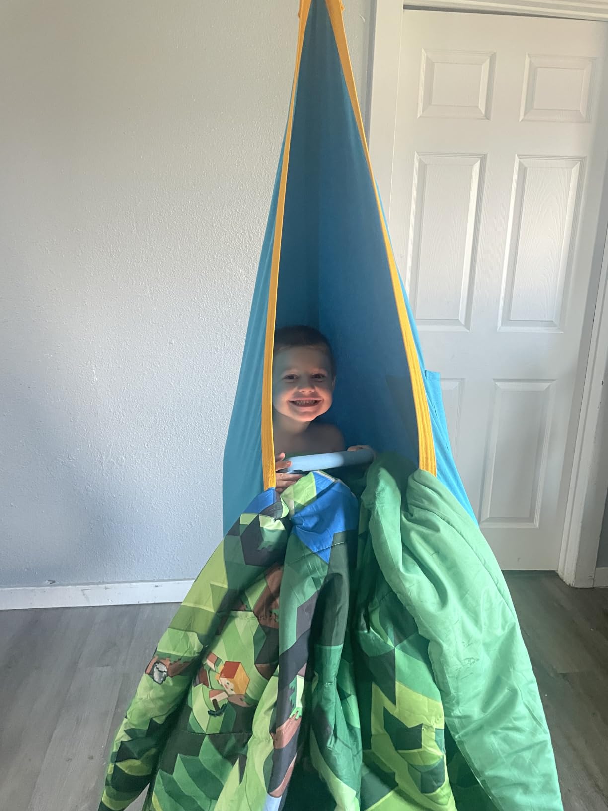 Y-STOP Kids Pod Swing Seat, Hanging Hammock Chair Swing with Inflatable Pillow, Sensory Swing Chair with Pocket for Outdoor and Indoor (Pink and Blue) customer photo 1