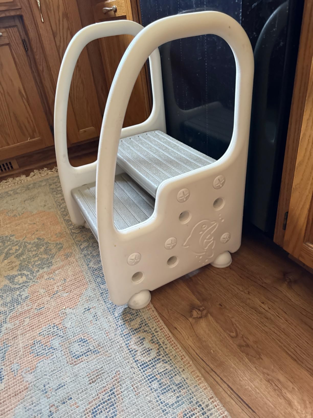 Toddler Step Stool, Kids Two Step Tower for Bathroom Sink, Toilet Potty Training, Kitchen Counter, Children Step Up Learning Helper with Safety Handles and Non-Slip Pads, Gray customer photo 1