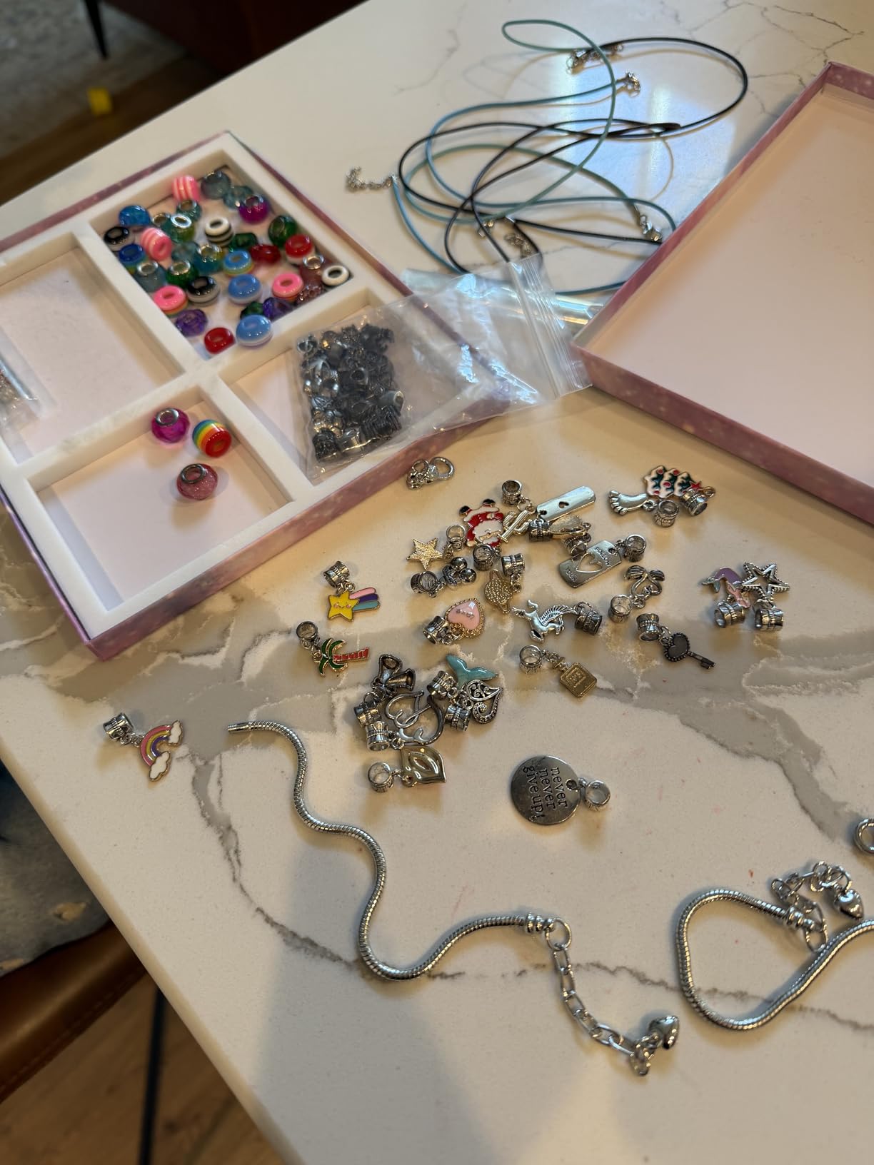AMAZING TIME 130 Pcs Charm Bracelet Making Kit, Jewelry Toy for Girl Age 8-12 Beads Craft Set for 5 6 7 8 9 10 11 12 Year Old Teenage Birthday Gift customer photo 2