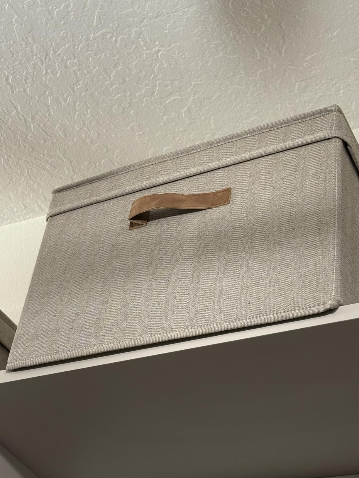 StorageWorks Fabric Storage Bins with Lid, Decorative Storage Boxes for Shelves, Stackable Closet Organizer Basket with Handles, Large, Khaki and Beige Stripes, 2-Pack customer photo 1