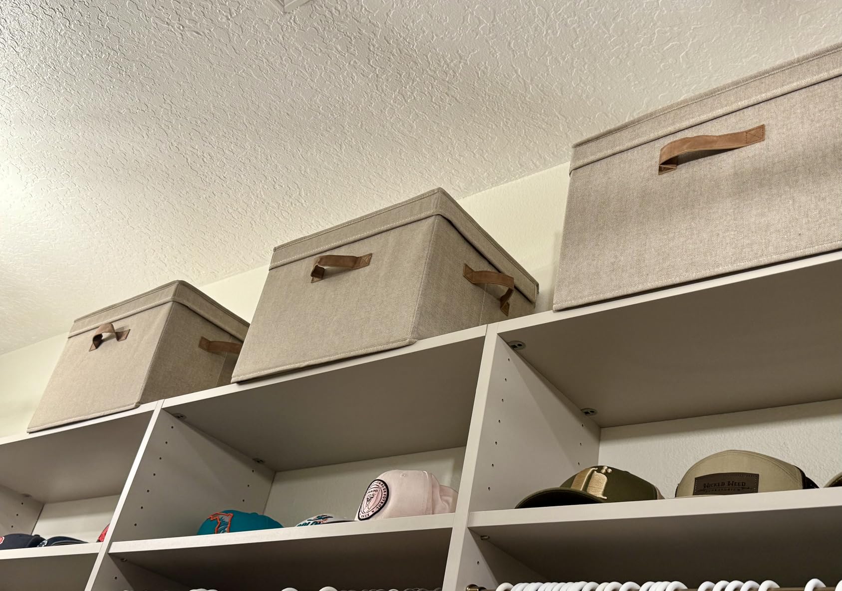 StorageWorks Fabric Storage Bins with Lid, Decorative Storage Boxes for Shelves, Stackable Closet Organizer Basket with Handles, Large, Khaki and Beige Stripes, 2-Pack customer photo 2