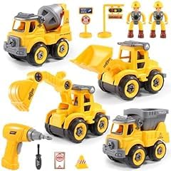 Toys for 3 4 5 Year Old Boy Birthday Gift: 4PCS Take Apart Construction Truck Excavator Toy with Electric Drill, Kids Building Stem Learning Toy Gifts for 3 4 5 6 Year Old Boys Toys Age 4-6 3-5 customer photo 1