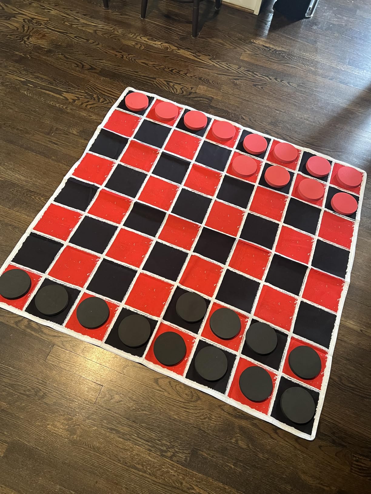 Swooc Games - 2-in-1 Vintage Giant Checkers & Tic Tac Toe Game W/Mat (4ft x 4ft) - 100% Machine-Washable Canvas - Giant Outdoor Games for Kids - Yard Game for Kids - Jumbo Lawn Set - Large Checkers customer photo 2