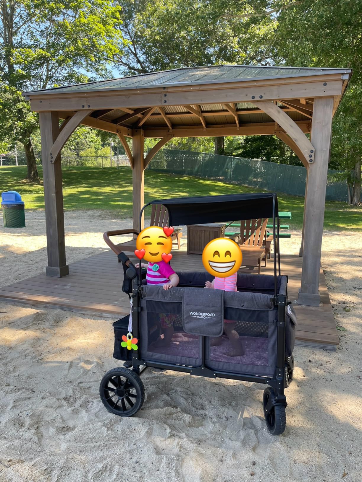 WonderFold W4 Luxe Stroller Wagon - Collapsible Stroller Wagon with Steel Frame - Adjustable Canopy & Push Handle - XL All-Terrain Wheels - for Babies, Toddlers & Kids - 4 Seater - Black customer photo 1
