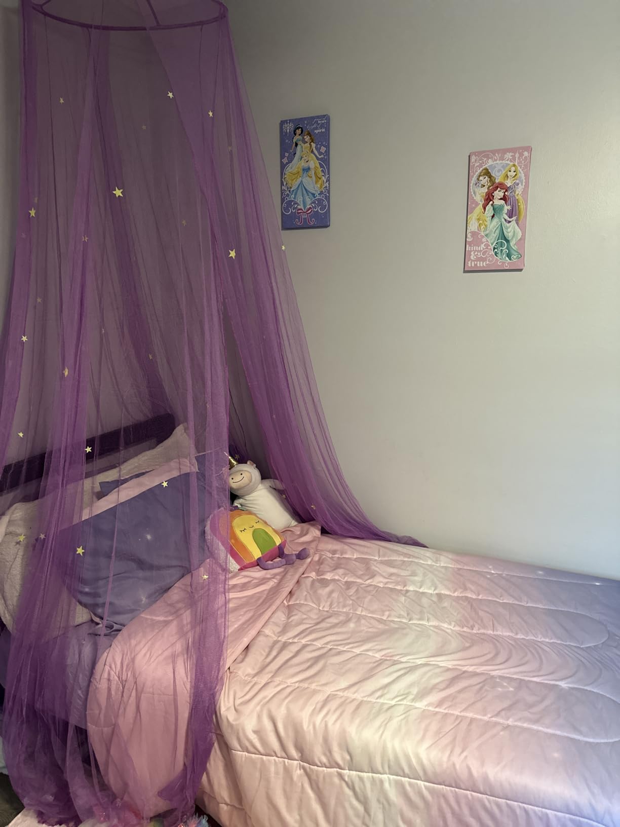 Bollepo Purple Bed Canopy for Girls with Glowing Stars - Princess Netting Room Decor, Ceiling Tent to Cover Toddler | Single, Twin, Full, Queen Size Kids Bed, Fire Retardant Fabric customer photo 2