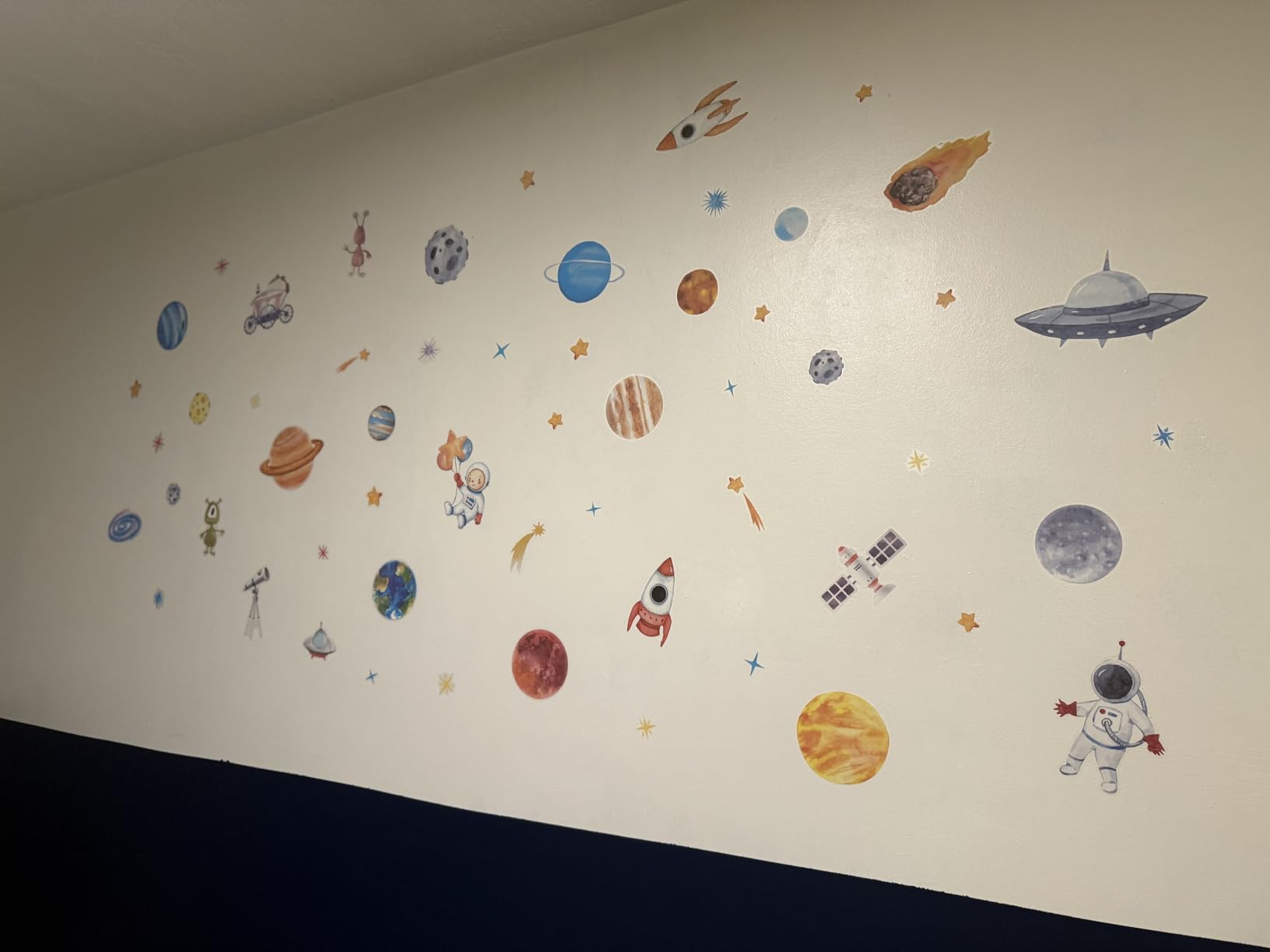 Zonon 6 Sheets Outer Space Astronaut Wall Stickers Space Planets Decal Solar System Decals Galaxy Astronaut Rocket Alien Wall Mural for Boys Kids Classroom Nursery Bedroom Home Decoration customer photo 1