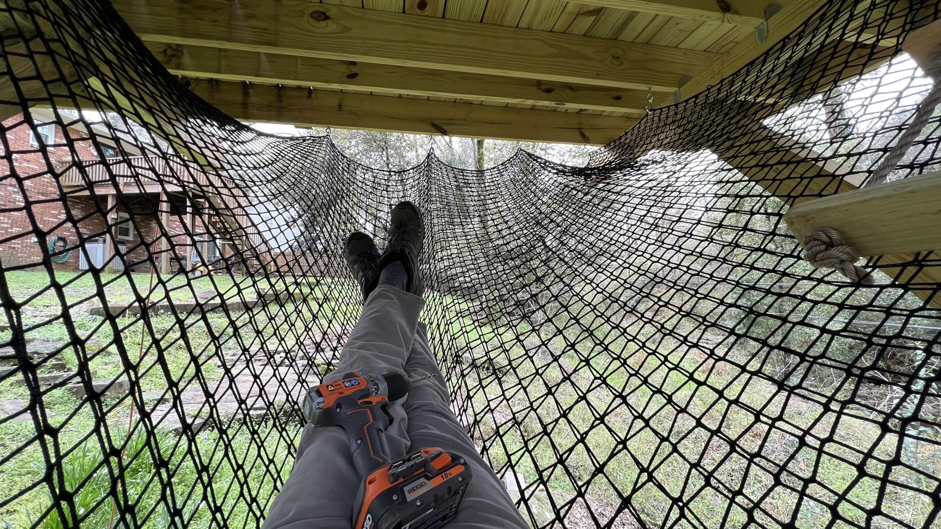 Jalunth Kids Playground Play Safety Net - Climbing Cargo Net Treehouse Accessories Outdoor Equipment Set Double Layers Heavy Duty Backyard Net Bridge for Tree House Tree Fort Back Yard (6.5' x 9.8') customer photo 1