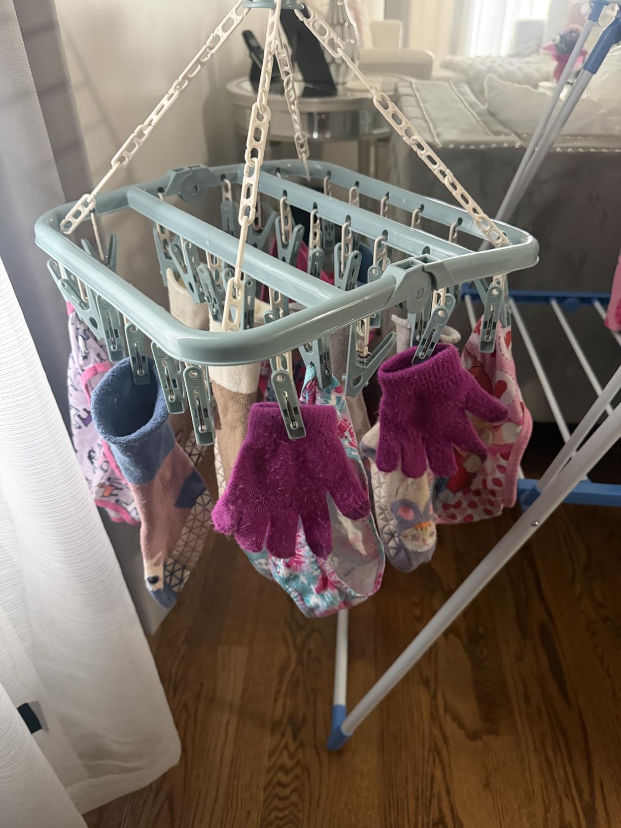 Clothes Drying Hanger with 32 Clips and Drip Foldable Hanging Rack (Light Blue) customer photo 2