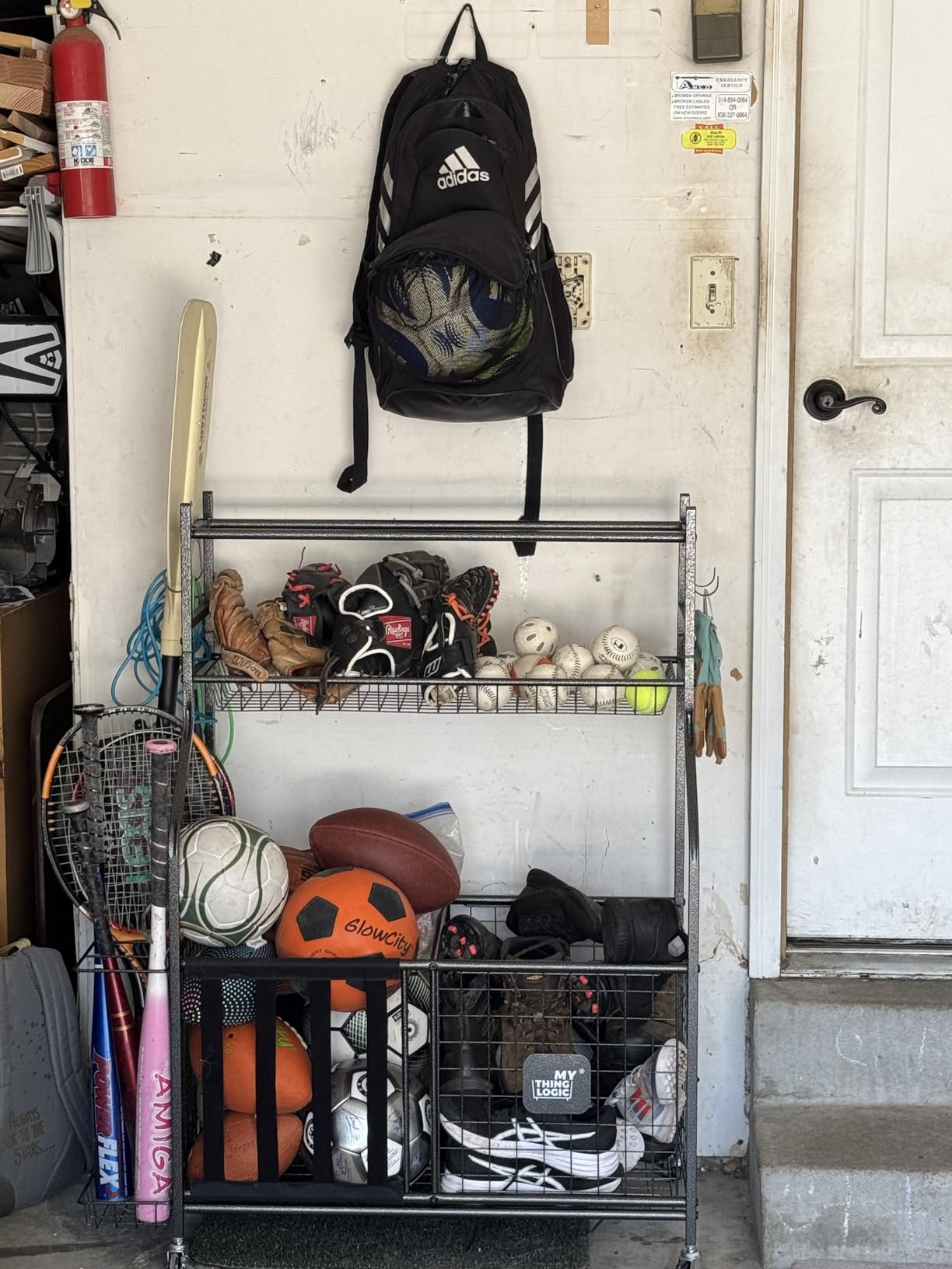 Mythinglogic Garage Sports Equipment Organizer, Baseball Storage Large Capacity, Sports Organizer for Garage with Hooks and Baskets, Ball Storage Rack for Football, Soccer Ball, Bat, Toys customer photo 2