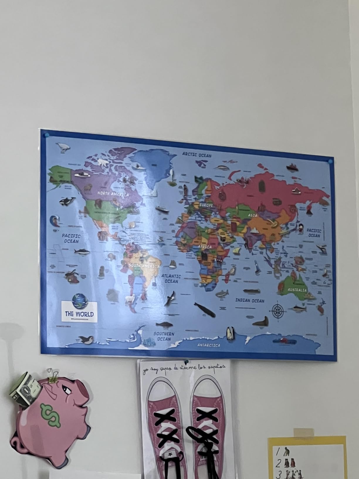 2 Pack - World & USA Map for Kids [Illustrated] - 2 Poster Set (LAMINATED, 18