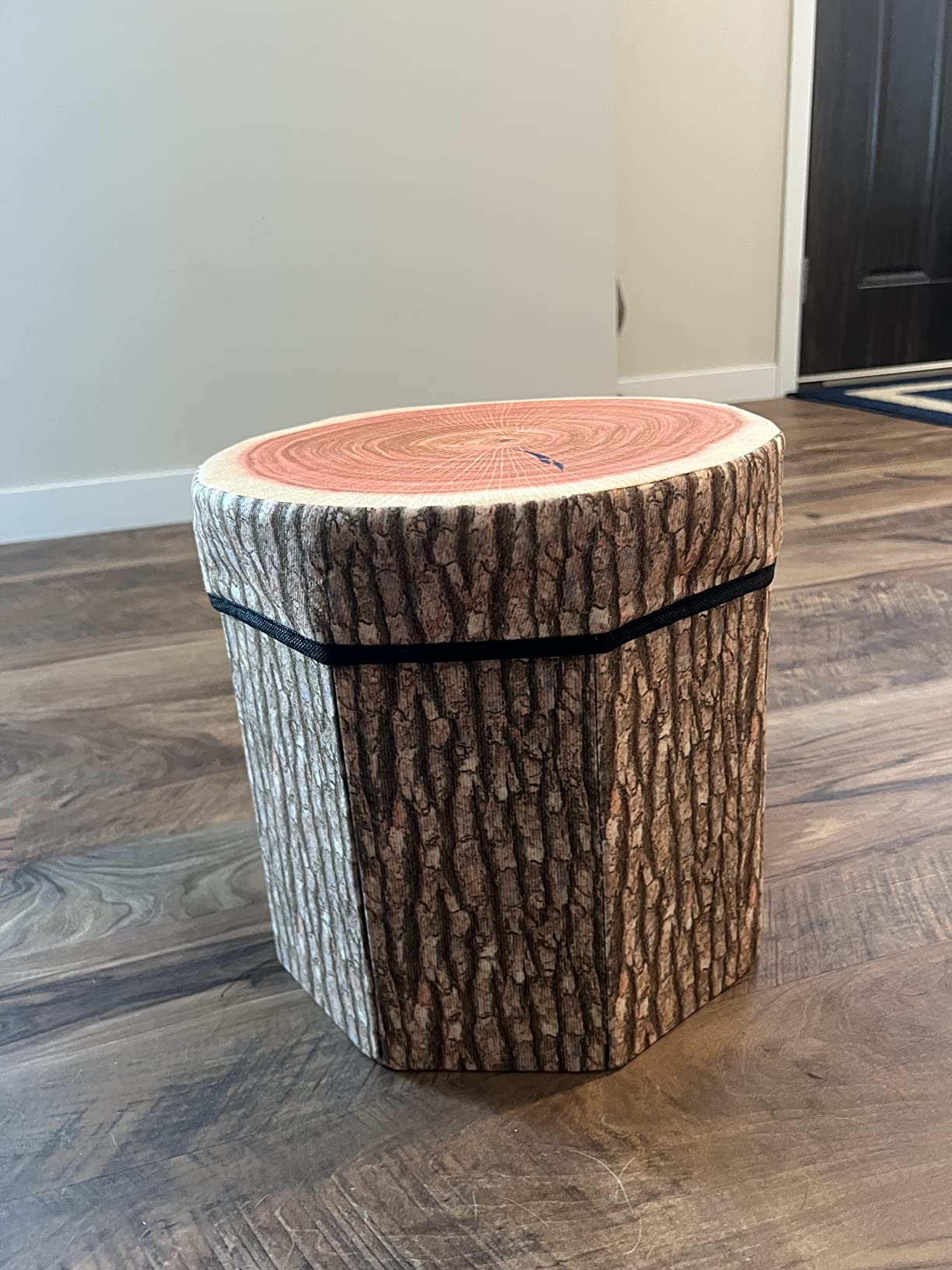 CHEFAN Fruit Storage Stool Ottoman, Tree Stump Stool, Cute Folding Storage Toy Box, Collapsible Seat Chest, Wood Stump Organizer Stool for Toy, Cloth and Kids customer photo 2