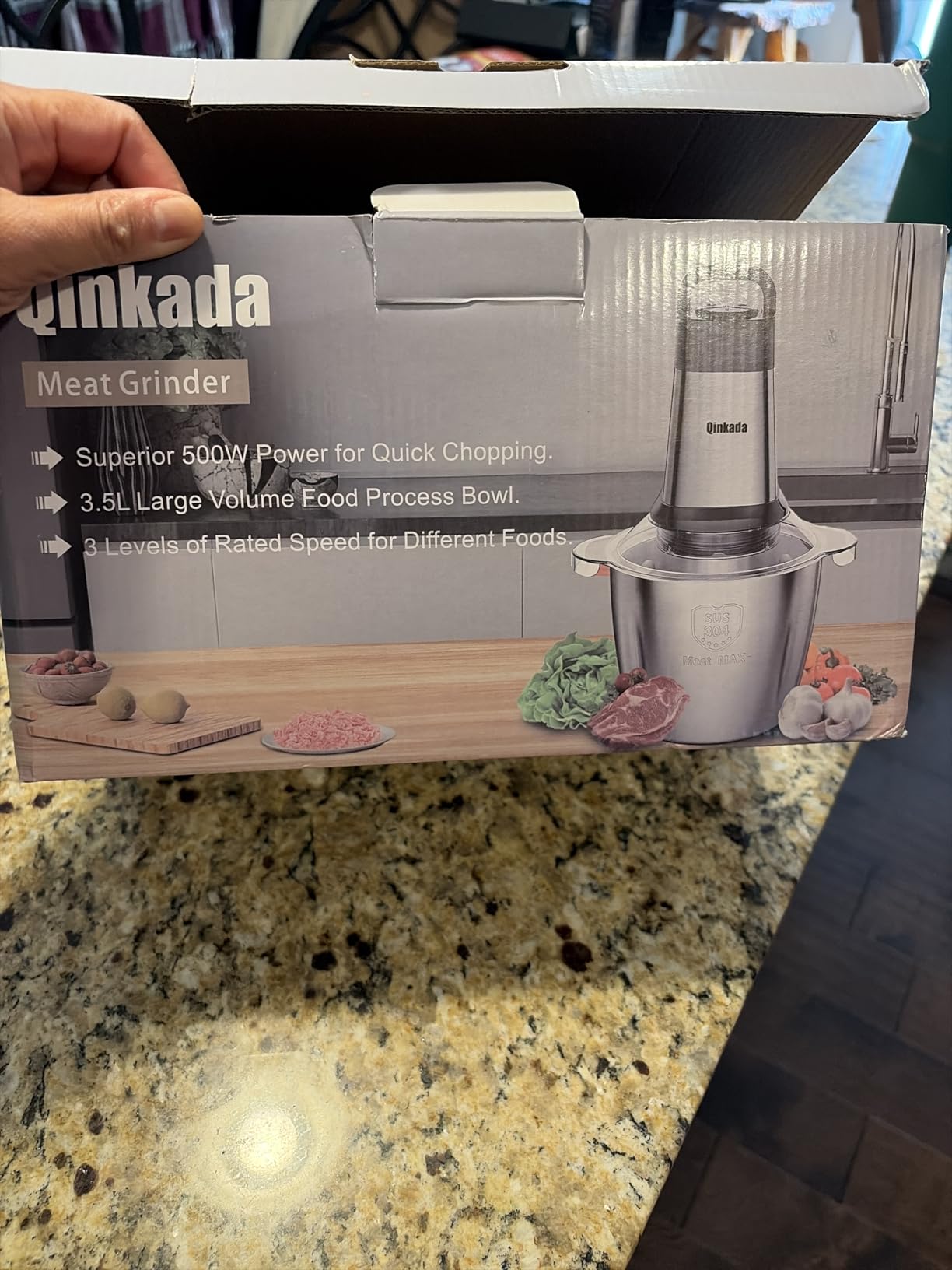 Qinkada Food Processor, 500W Powerful Meat Grinder, 14Cup Stainless Steel Bowl, 3 Speed Modes 4 Bi-Level Blades for Onion, Meat, Nuts, Fruit, Garlic, Vegetable, Baby Food customer photo 1