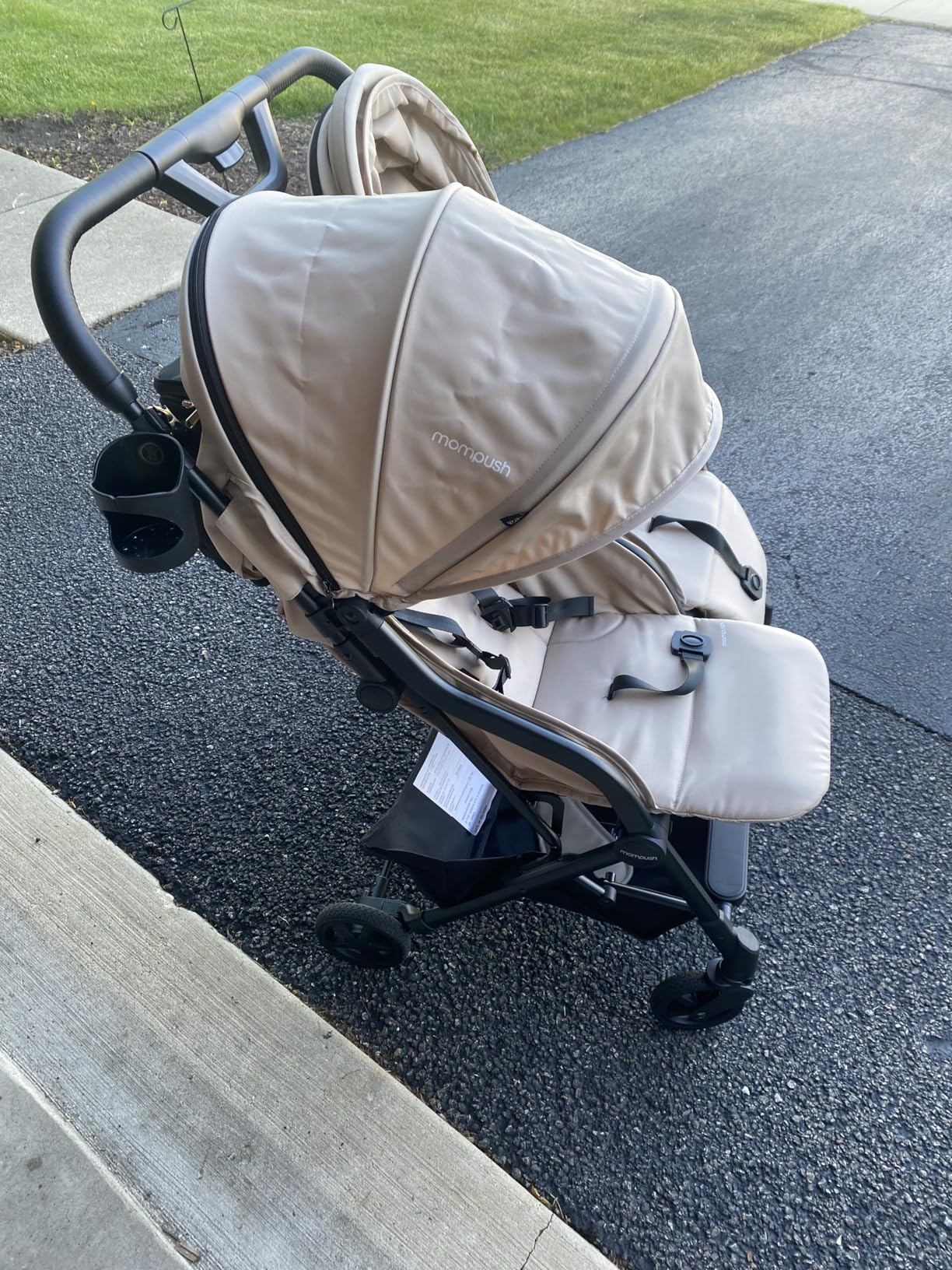 Mompush Lithe Double Stroller for Infant and Toddler, Lightweight Side by Side Twin Stroller, Only 25 lbs, 30-Inch Slim Fit Through Doorways, One-Step Fold, Independent Recline, UPF 50+ Canopy customer photo 1