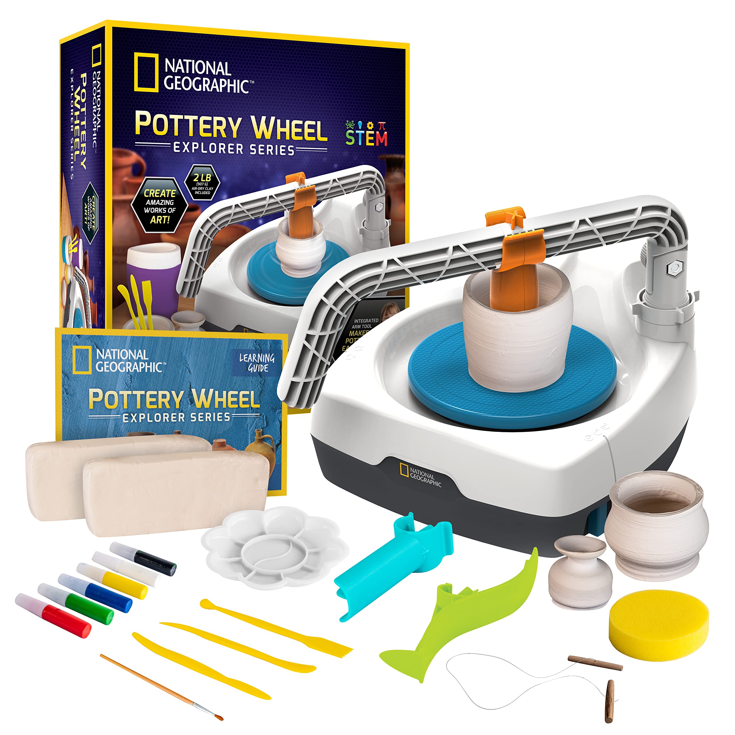 NATIONAL GEOGRAPHIC Pottery Wheel for Kids - Complete Pottery Kit for Beginners, Plug-in Motor, 2 lbs. Air Dry Clay, Sculpting Clay Tools, Apron & More, Patented Design, Craft Kit (Amazon Exclusive) customer photo 1