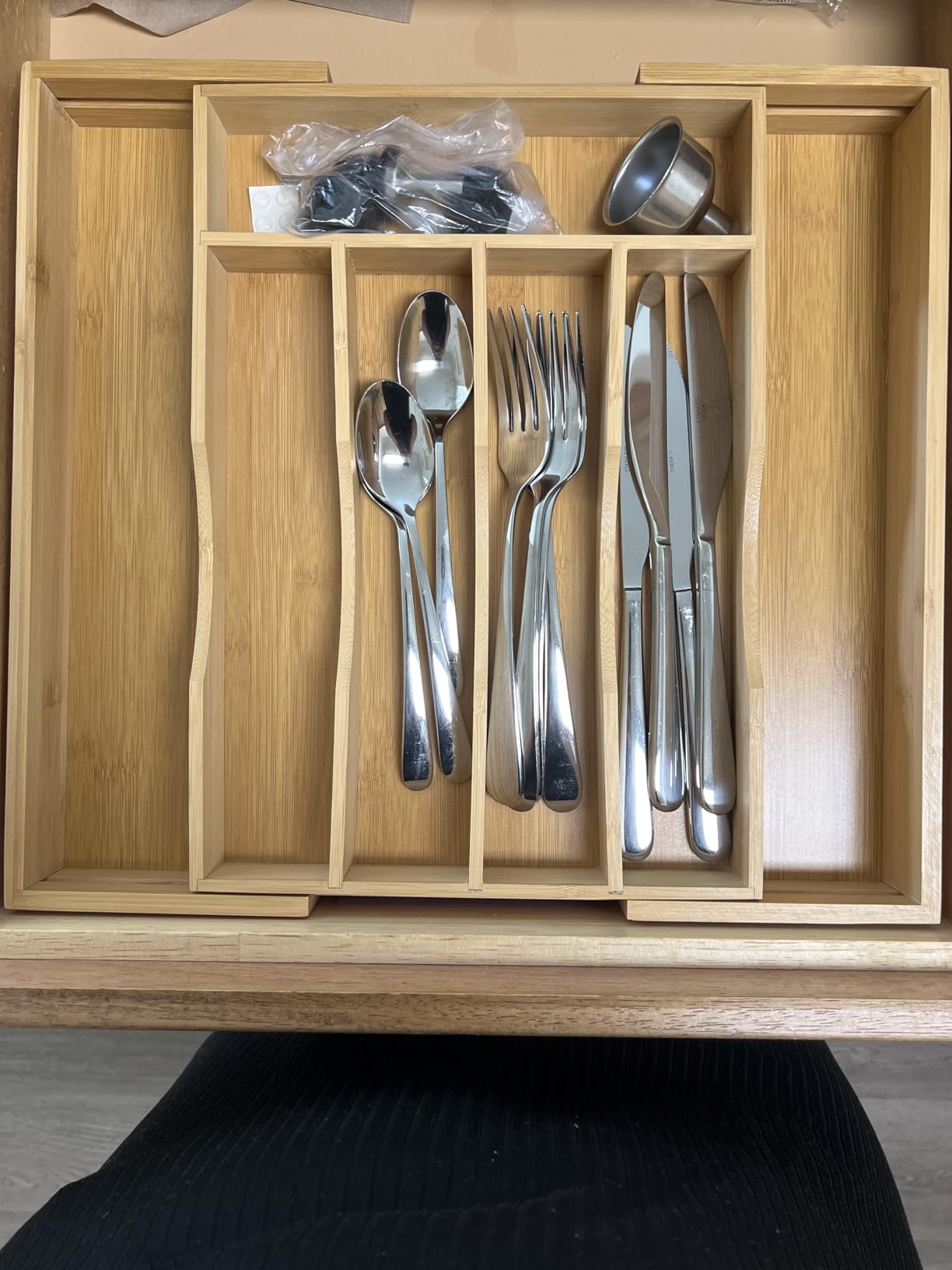 Expandable Bamboo Kitchen Drawer Organizer for Cutlery and Utensils, Adjustable Bamboo Wood Cutlery Tray in Drawer for Flatware and Silverware in Kitchen, (Natural) customer photo 2