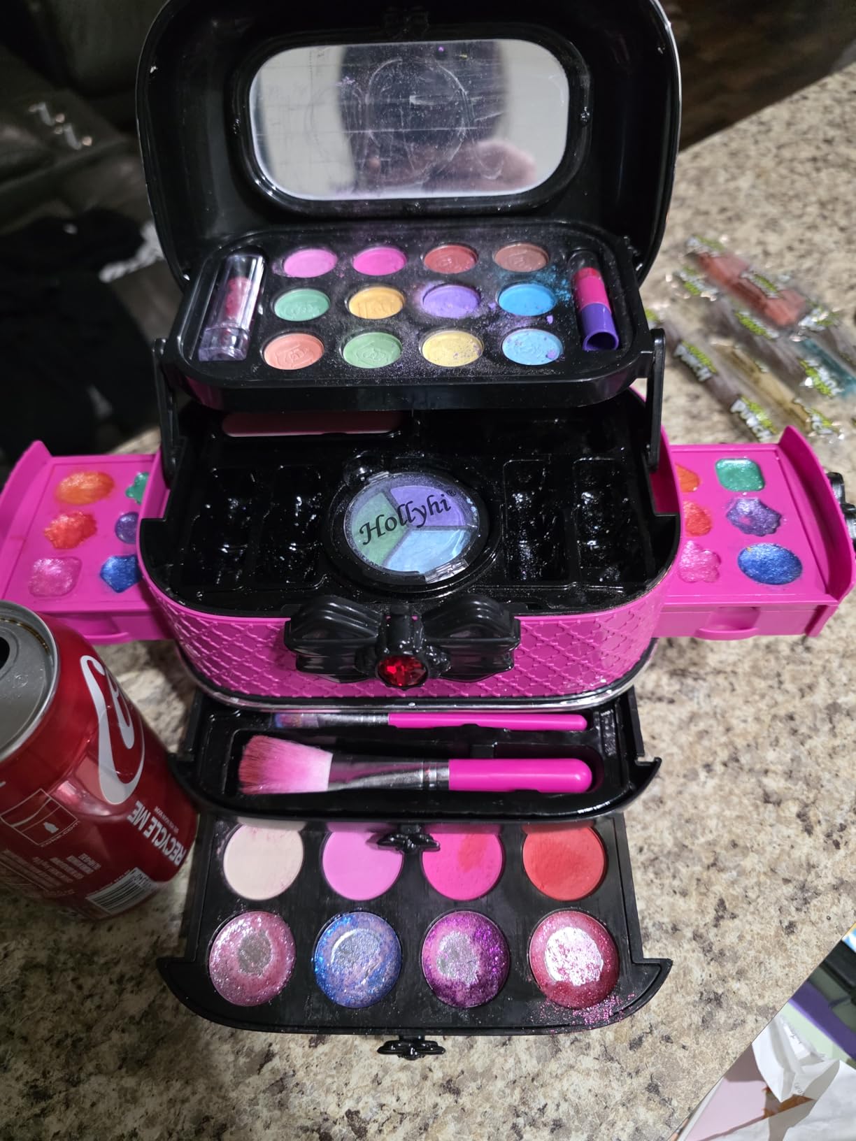 Hollyhi 58 Pcs Kids Makeup Kit for Girl, Princess Toys Real Washable Cosmetic Set with Mirror, Kids Makeup Sets for Girls, Play Make Up Birthday Gifts for 3 4 5 6 7 8 9 10 11 12 Years Old Kid (Rose) customer photo 2