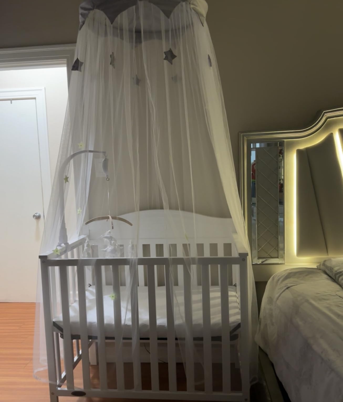 Canopy for Kids Bed with Stars, Crib Canopy with Dome, Elegant Net Hanging Fairy Girl Bed Canopy Princess Room Decoration Reading Nook Corner Curtain Fits Full Crib, Twin, Queen Play Castle Tent customer photo 2