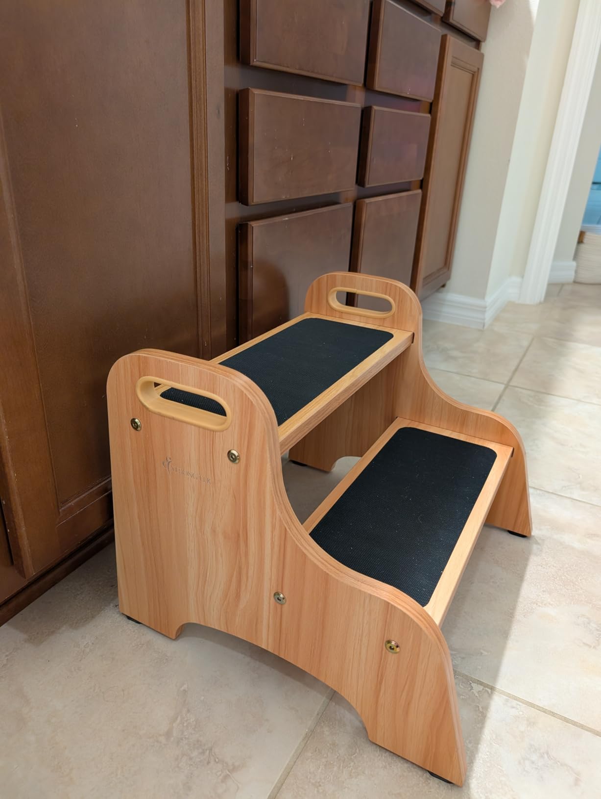 StrongTek Wooden 2-Step Stool for Kids, Non-Slip Surface with Handles, 350 lb Capacity, Toddler Step Stool for Bathroom, Kitchen and Bedroom (Natural) customer photo 2