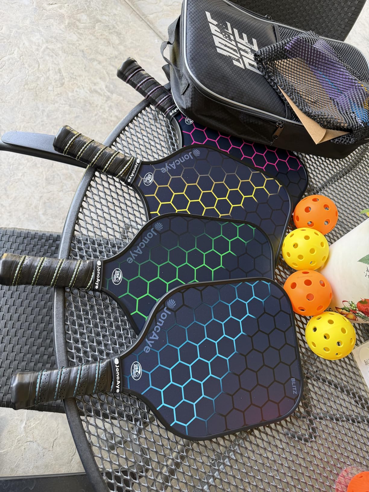 JoncAye Pickleball Paddles Set of 4 or 2, USAPA Approved Fiberglass Rackets with Outdoor Indoor Balls, Bag, Overgrip, Lightweight for Family, Professional Equipment for Beginners Intermediate customer photo 2