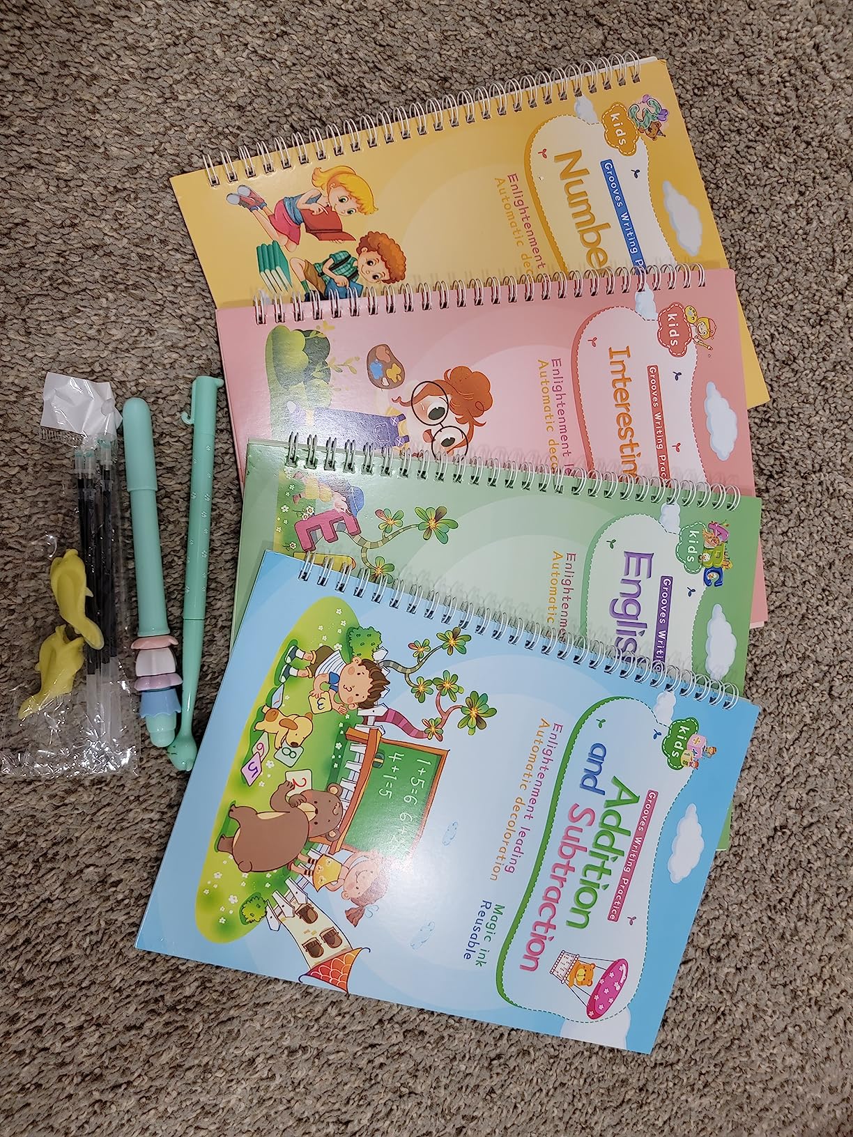 CosyCorner Magical Handwriting Workbooks Handwriting Practice Magic Copybook, Handwriting Aid Magic Pen Reusable Copybook Grooves Template Design for Children (4 Books, 10.2x7.2 in) customer photo 2