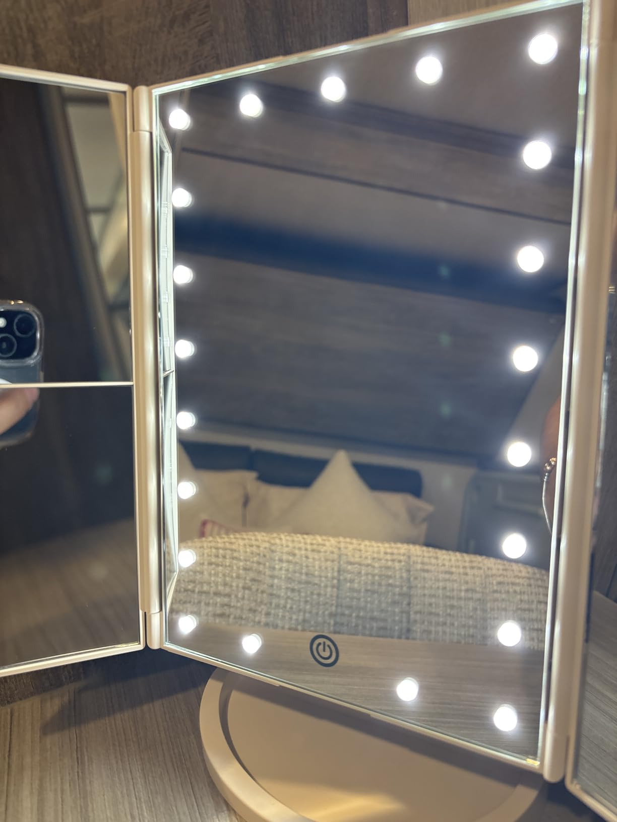 HUONUL Makeup Mirror, Vanity Mirror with Lights, 2X/3X/10X Magnification, Touch Control, Trifold, Dual Power Supply, Birthday Gifts for Women, Wife, Mom, Girls,Dorm Room Essentials customer photo 1