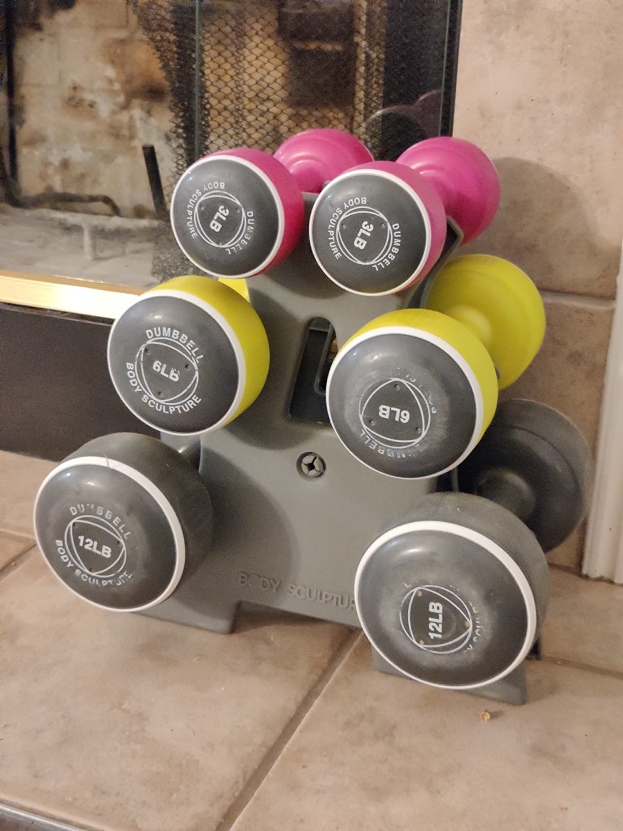 Body Sculpture hand weights set Free-Weight Dumbbell Set with Rack Set includes 3, 6 and 12 lb weights ideal for men and women for small and large muscle groups customer photo 1