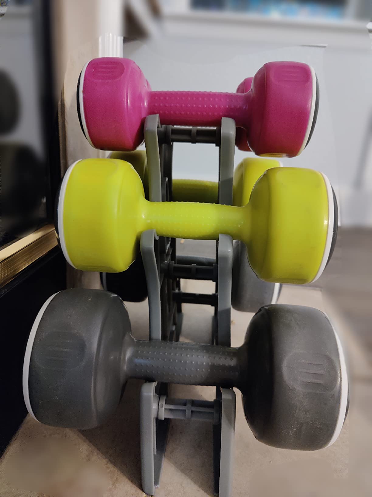 Body Sculpture hand weights set Free-Weight Dumbbell Set with Rack Set includes 3, 6 and 12 lb weights ideal for men and women for small and large muscle groups customer photo 2