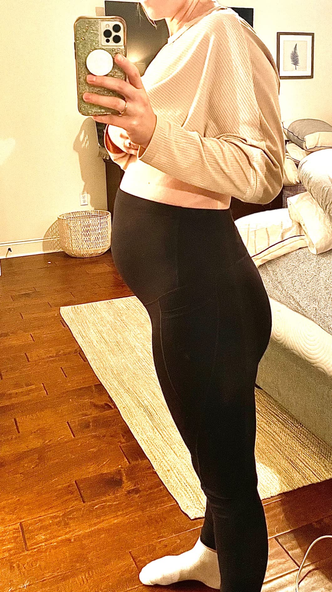 JOYSPELS Smooth Feeling Maternity Leggings Over The Belly with Pockets Workout Pregnancy Pants customer photo 2