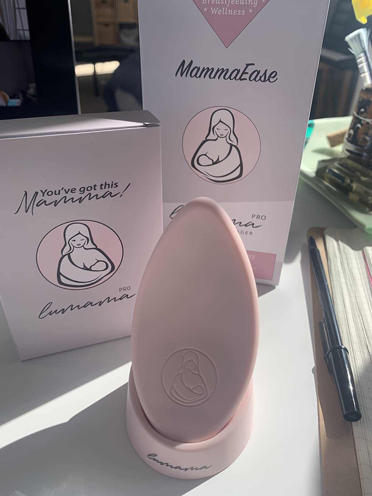 LUMAMA MammaEase Pro Lactation Massager - Premium Silicone Breast Massager Breastfeeding with 2 Heat Levels - Small Vibrating Massager with Clogged Ducts Tip, Charging Base - Pink customer photo 1