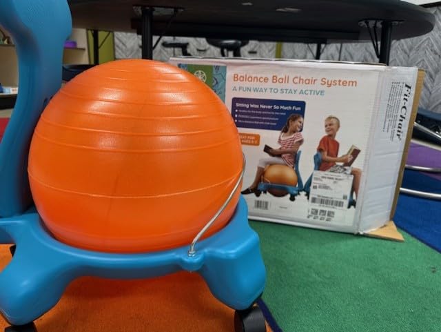 Gaiam Kids Balance Ball Chair - Classic Children's Stability Ball Chair, Alternative School Classroom Flexible Desk Seating for Active Students, Orange/Blue customer photo 1