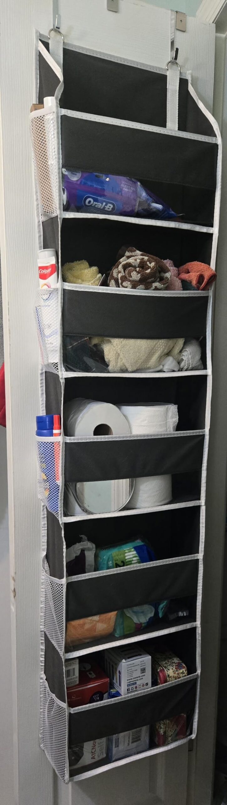 ULG 1 Pack Over Door Organizer with 5 Large and 10 Mesh Side Pockets, 44 lbs Weight Capacity Hanging Storage with Clear Window Kids Toys, Shoes, Diapers, Dark Grey, 5 Layers customer photo 1