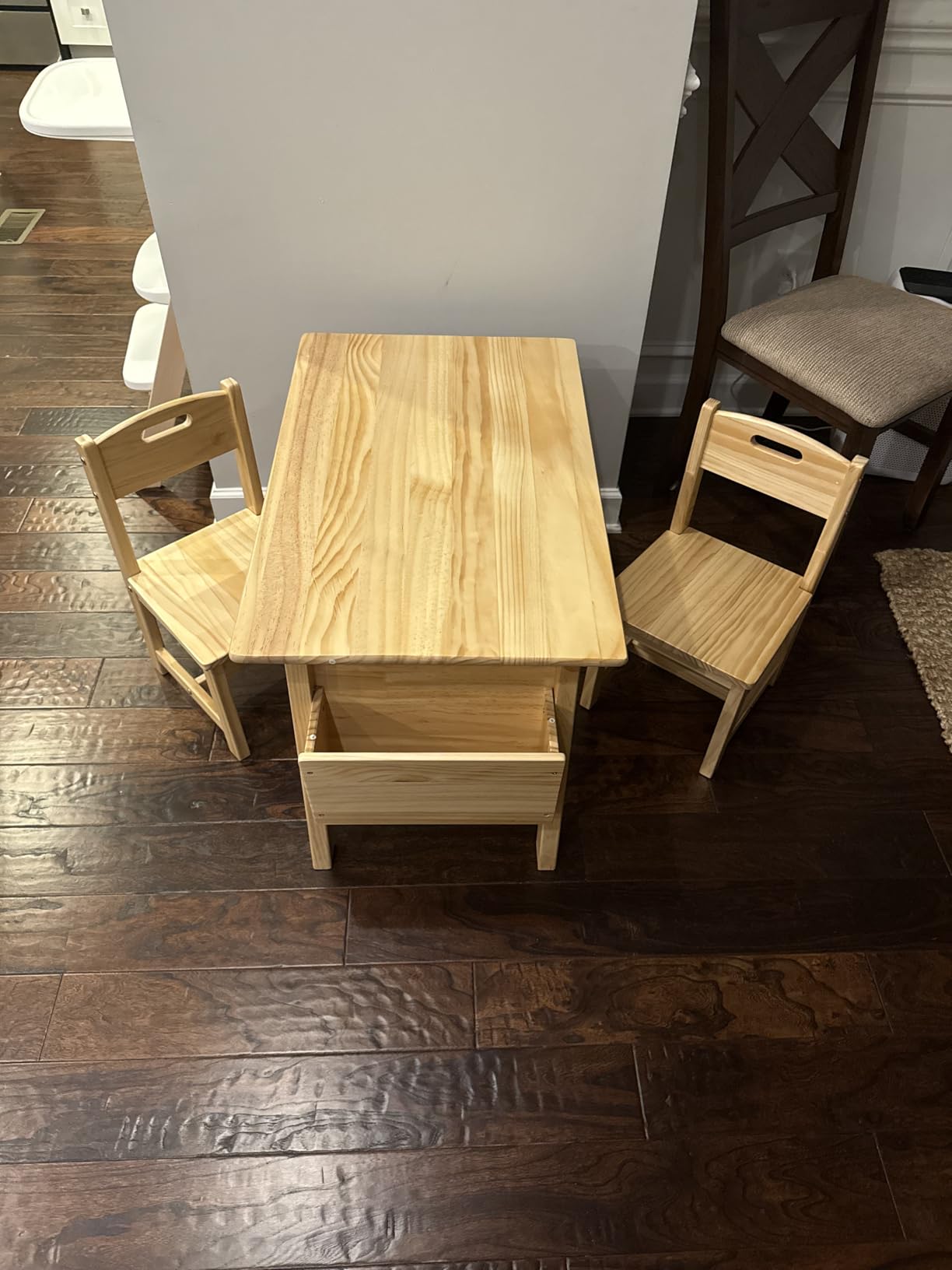 Kids Solid Wood Table and 2 Chair Set with Storage Desk and Chair Set for Children Toddler Activity Table (Solid Wood/Natural) customer photo 1