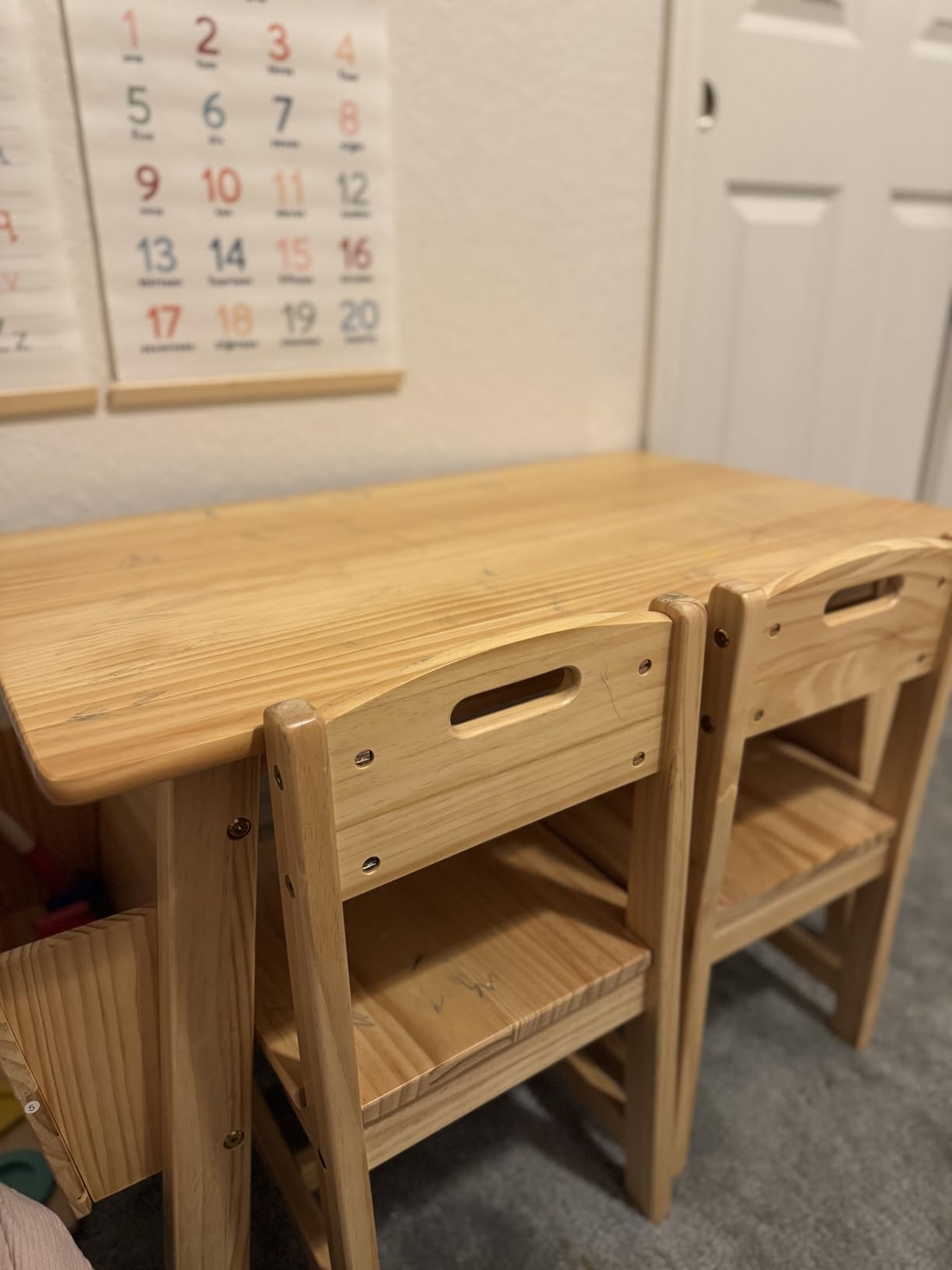 Kids Solid Wood Table and 2 Chair Set with Storage Desk and Chair Set for Children Toddler Activity Table (Solid Wood/Natural) customer photo 2
