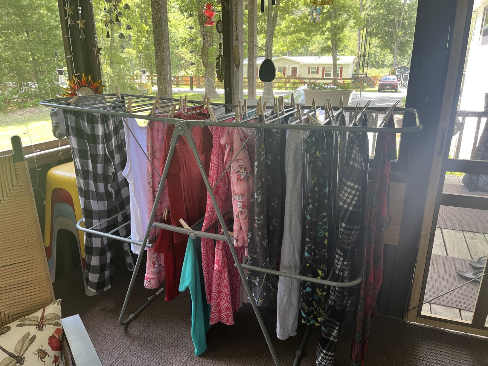 SONGMICS Clothes Drying Rack, with Sock Clips, Metal Laundry Rack, Foldable, Space-Saving, Free-Standing Airer, with 2 Height-Adjustable Gullwings, Indoor Outdoor Use, Silver and White ULLR052W01 customer photo 1