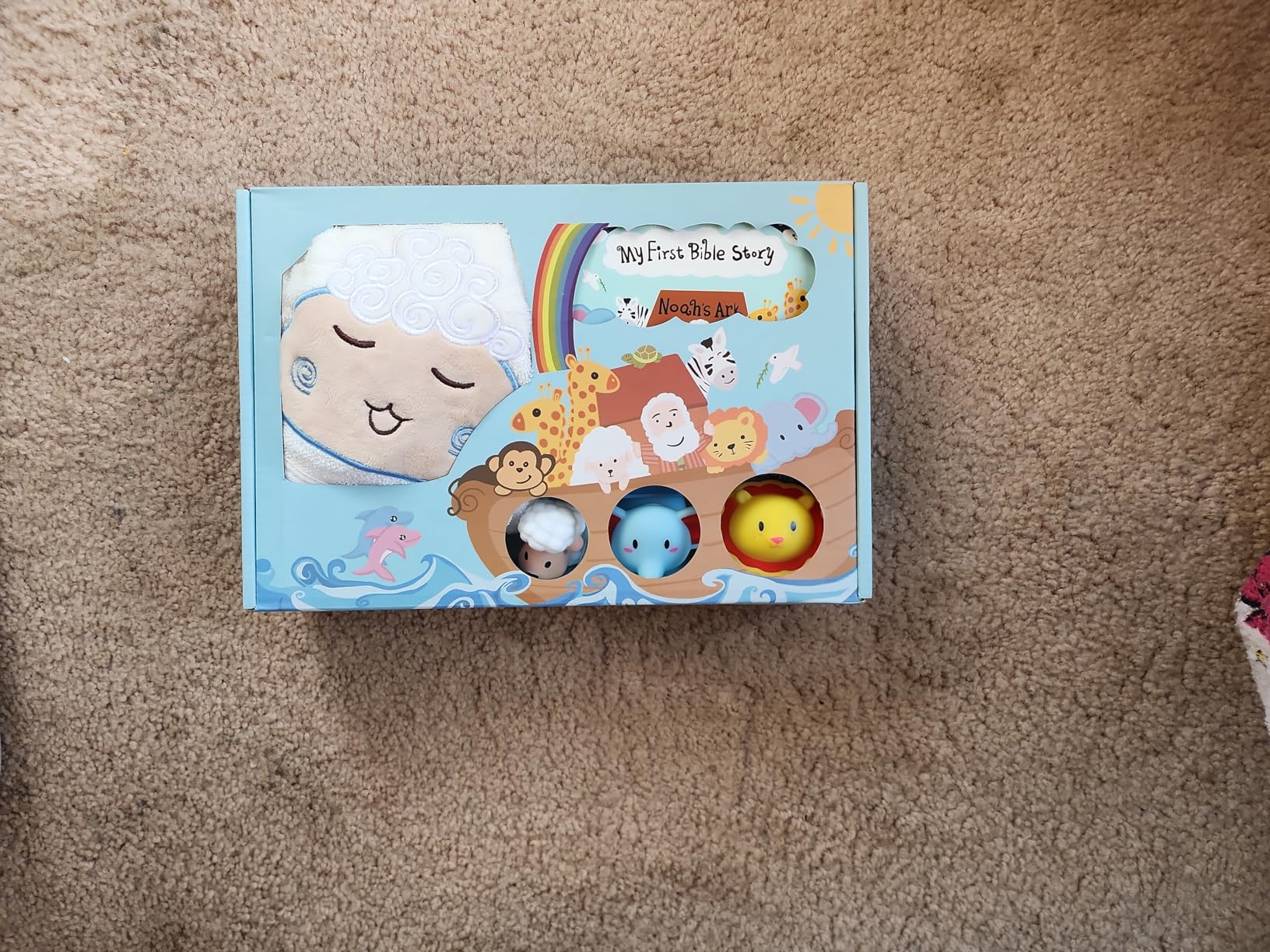 MyMateZoe My First Noahs Ark 7 pcs Baptism Gift Set, Dedication, Christening and Baptism Gifts for Boys and Newborn Baby, Includes Washcloth and Hooded Towel, Baby Bath Book, 3 Bath Toys and Gift Bag customer photo 2