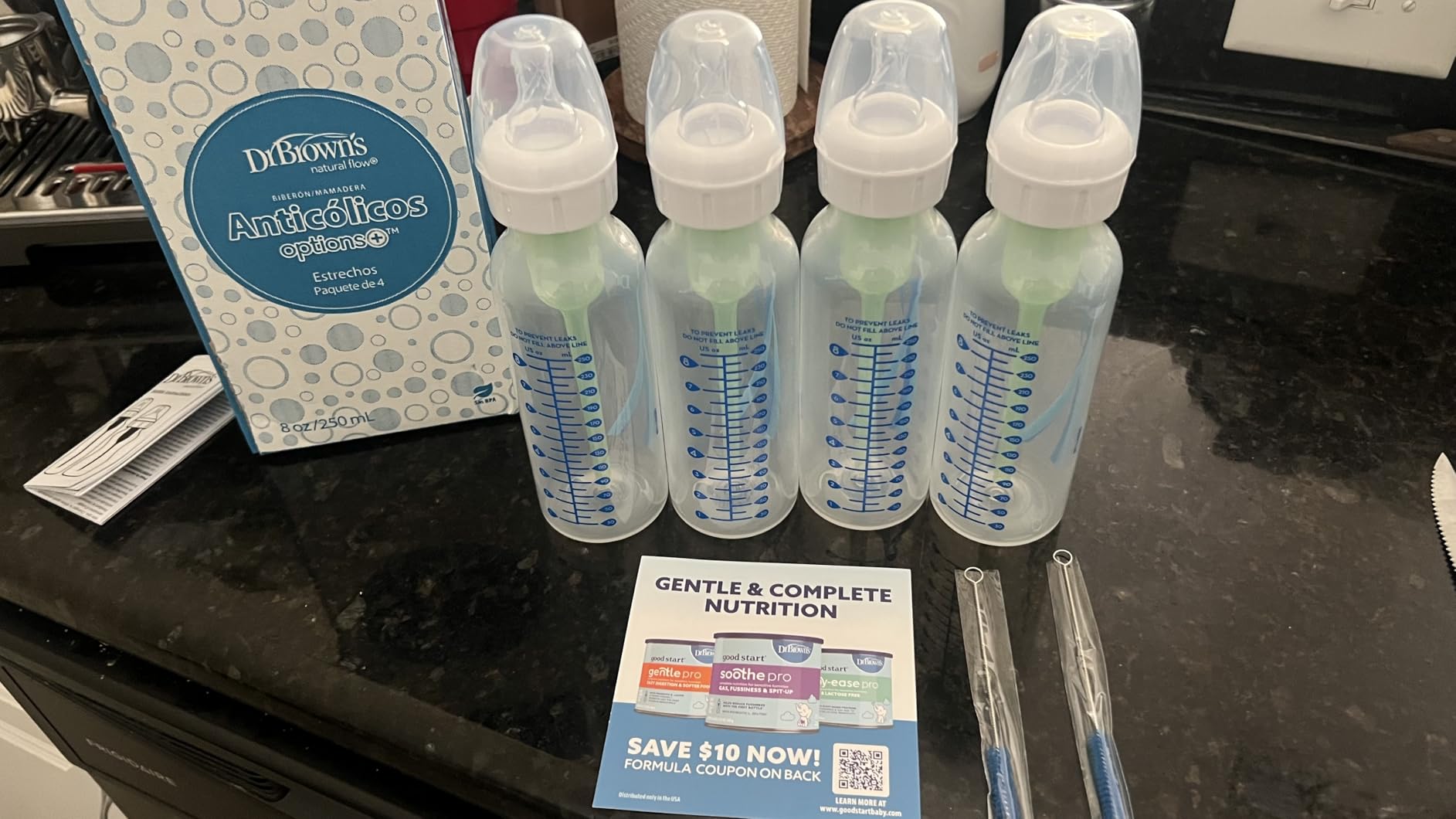 Dr. Brown's Natural Flow Anti-Colic Options+ Narrow Baby Bottle, 2 oz/60 mL, with Preemie Flow Nipple, 0m+, 4 Pack customer photo 2