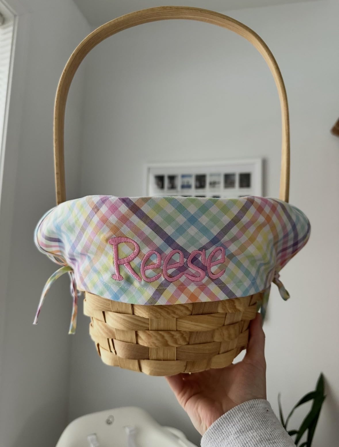 Let's Make Memories Personalized Easter Basket for Kids - Embroidered Name - Create Your Own - Fillable - Wicker - Large - Pink Bunny Applique customer photo 1