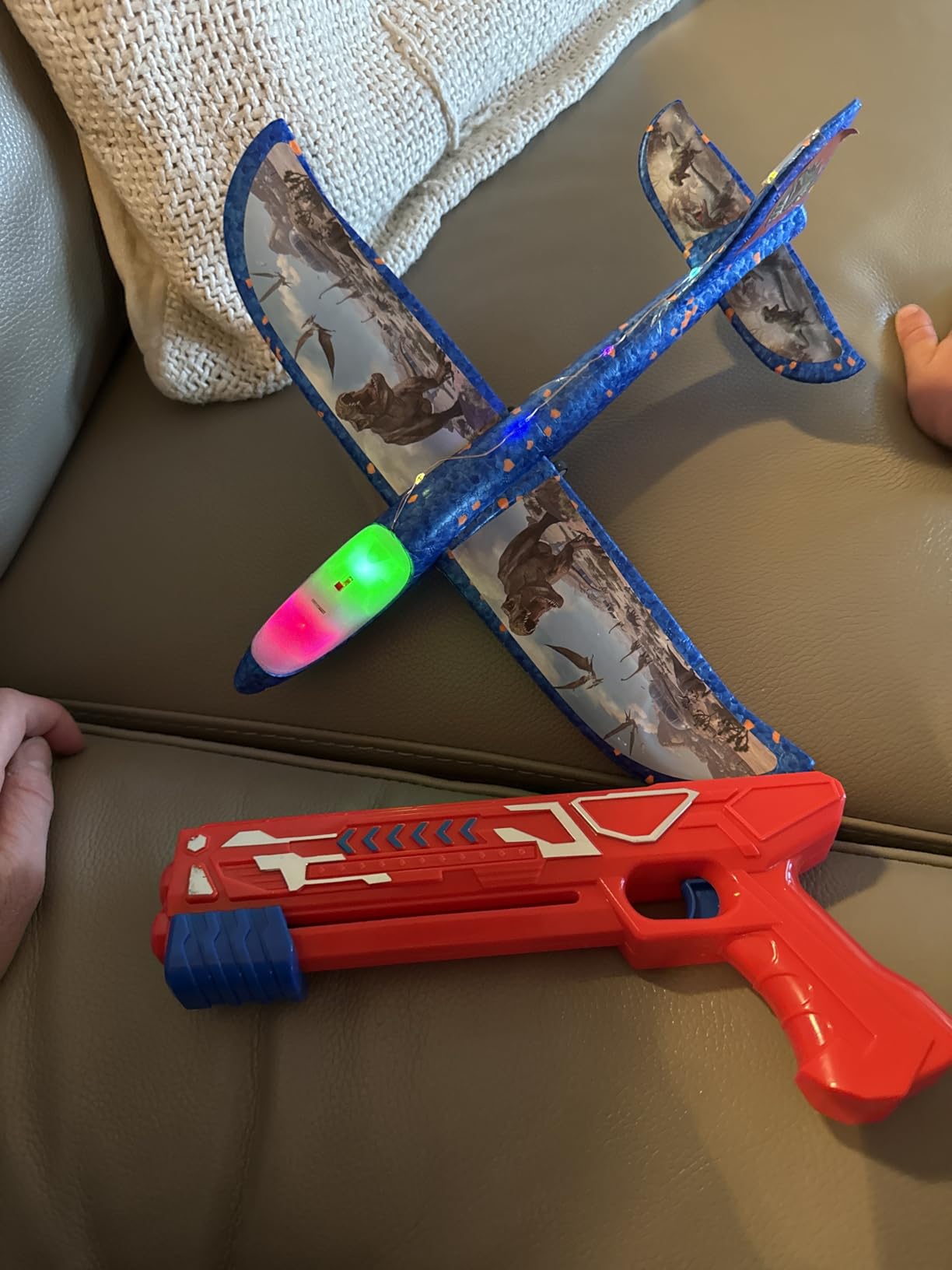 Fuwidvia 3 Pack Airplane Launcher Toys, 13.2'' LED Foam Glider Plane Toy for Boys, 2 Flight Modes Outdoor Flying Toys Birthday Gifts for Boys Girls 4 5 6 7 8 9 10 11 12 Year Old (Blue&Green&Orange) customer photo 1