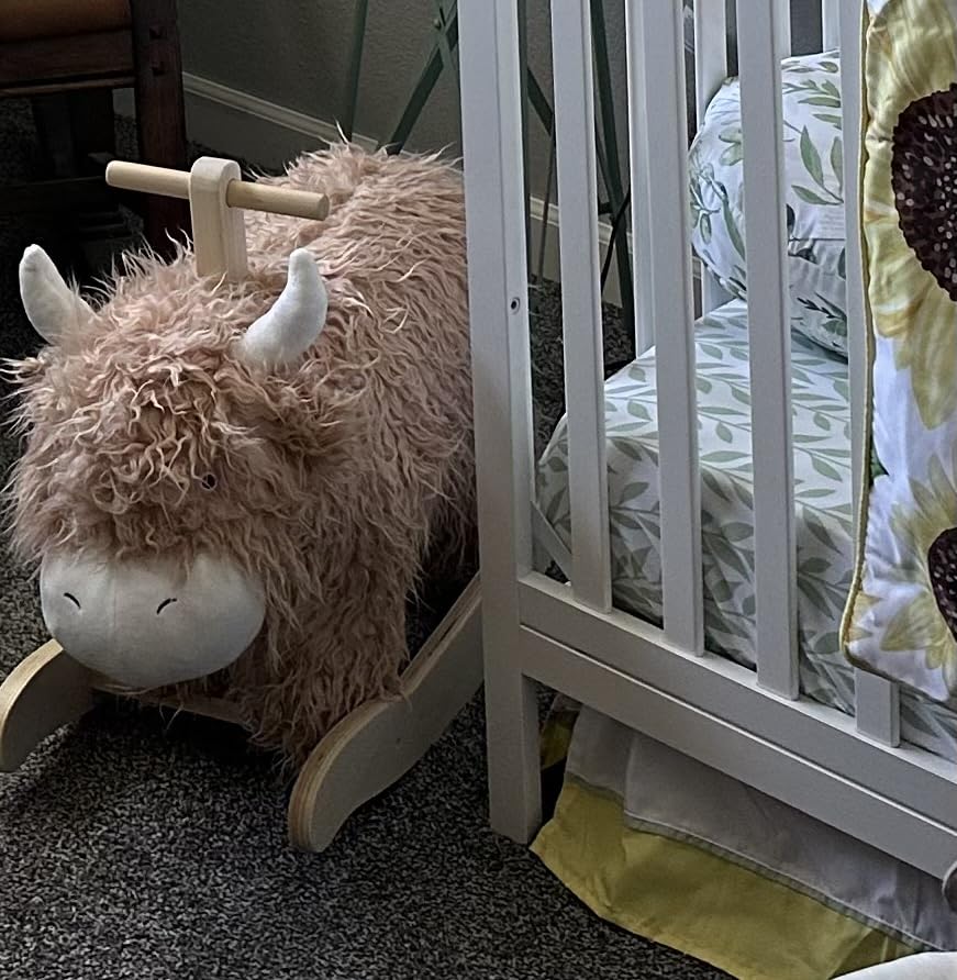 Baby Rocking Horse for 1 Year Old, Wooden Cow/Yak Horse Rocking with Wicker Plush Wooden Ride On Toy for 2 Years Old Girl&Boy Nursery Birthday Gift customer photo 2