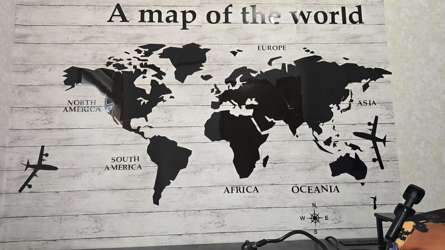 WINDIR 3D World Map Wall Stickers Decor Murals DIY Decal Black 71x40 inch, Acrylic Office Wall Art Decor Bedroom Living Room TV wall (Black: 180x100 cm) Large customer photo 1