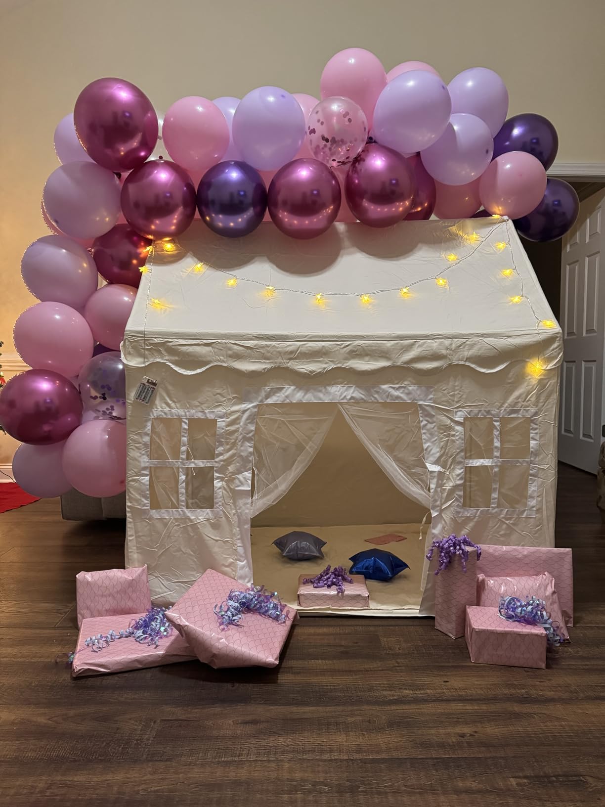Tiny Land Play Tent with Padded Mat & LED Lights, Kids Tent, Playhouse for Kids, Indoor Bed Tent for Toddler, Toys for 3,4,5,6-Year-Old Girls, Neutral Color Play Room Furniture customer photo 1