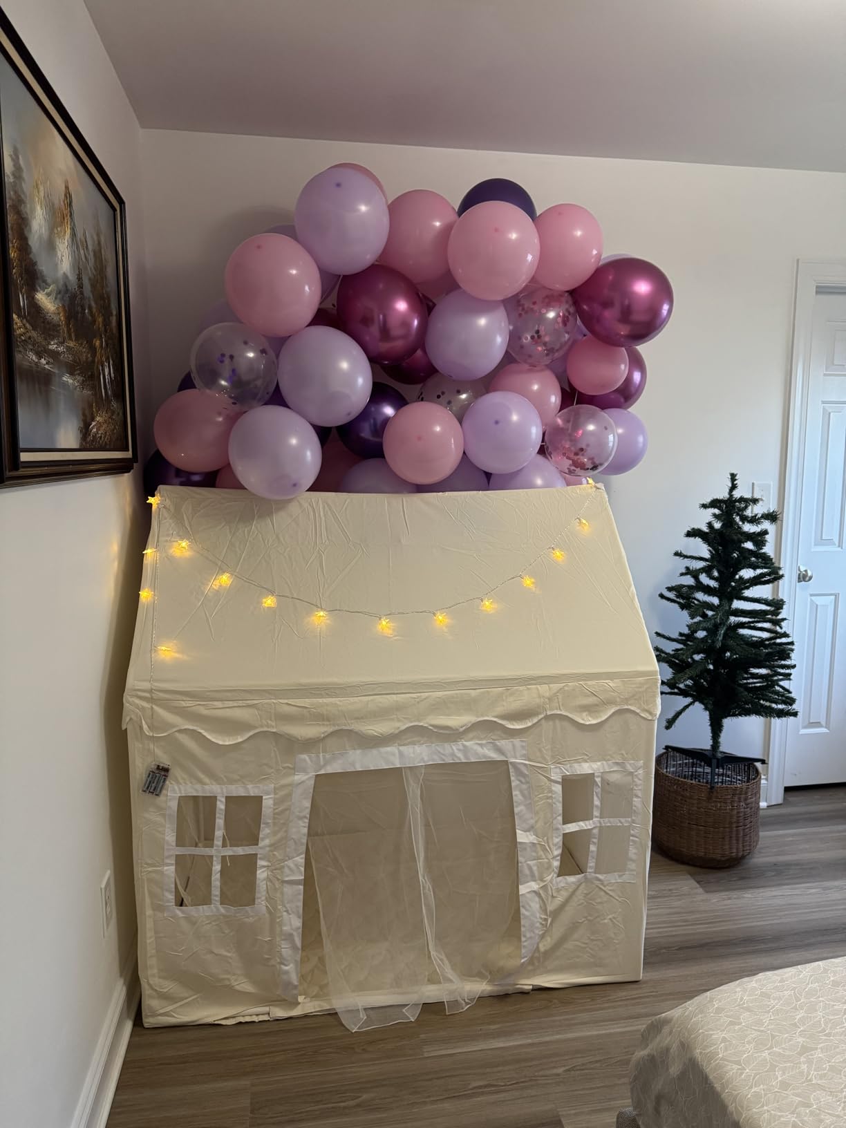 Tiny Land Play Tent with Padded Mat & LED Lights, Kids Tent, Playhouse for Kids, Indoor Bed Tent for Toddler, Toys for 3,4,5,6-Year-Old Girls, Neutral Color Play Room Furniture customer photo 2