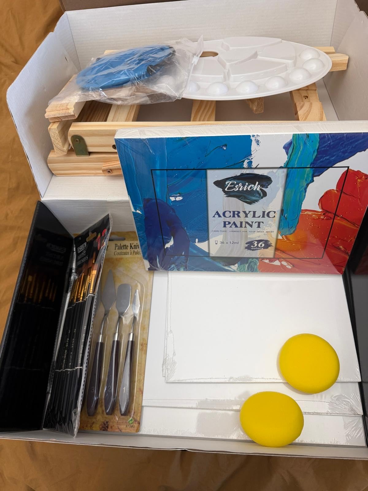 ESRICH Acrylic Paint Set, 64PCS Painting Supplies with Wooden Easel, Brushes, 36 Colors Acrylic Paint, Canvases, Palette, Paints Knives, Painting Kit for Adults, Students, Hobbyists, Beginners customer photo 2