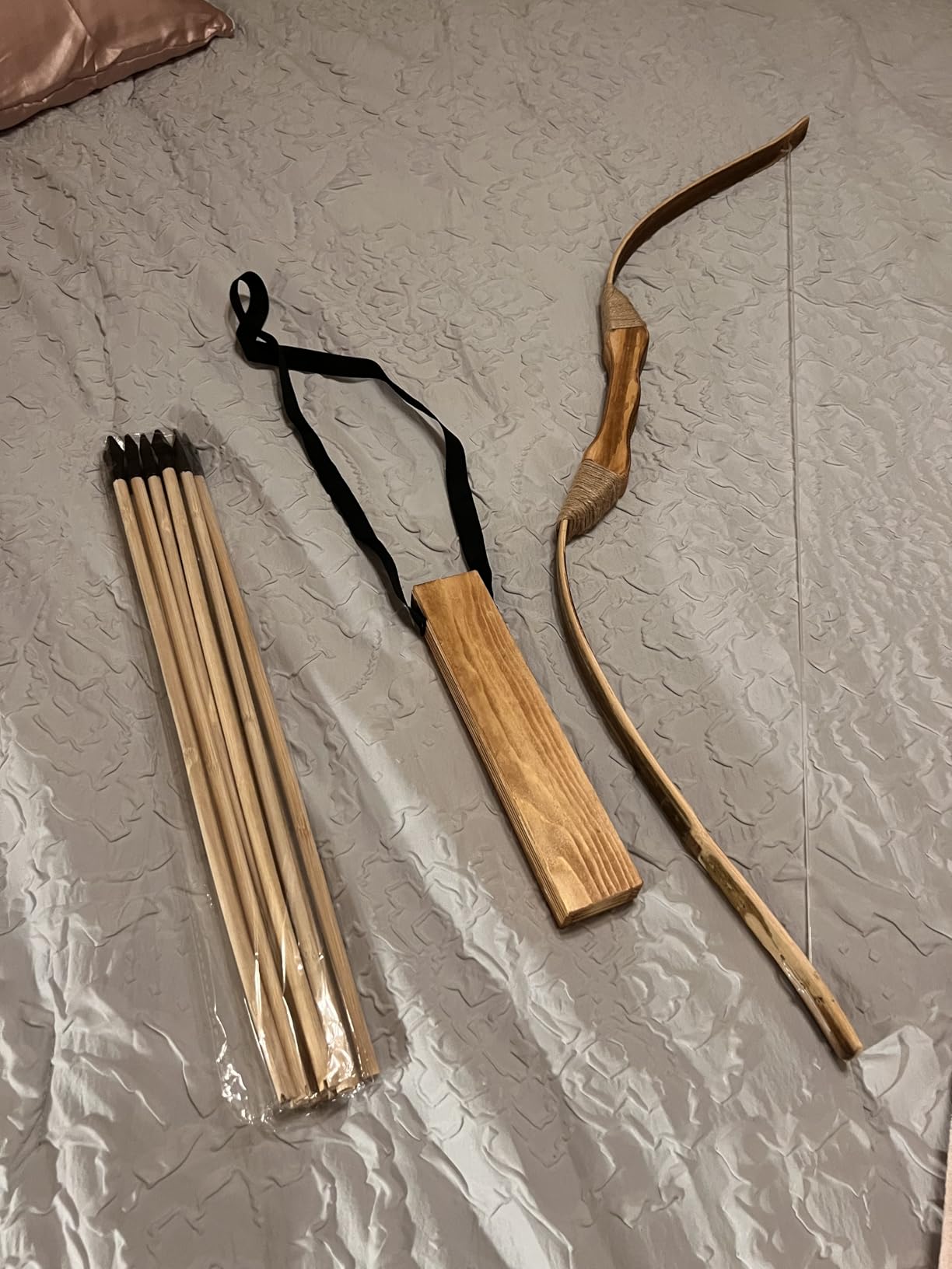Kids Bow and Arrow Set, 32 Inch Archery Set Handmade Wooden Toy Bow and Arrow for Kids 4-6 8-12, Cosplay Game Costume Prop Play, 1 Bows 1 Quivers and 10 Wood Arrows, Gifts for Youth Boys & Girls customer photo 1
