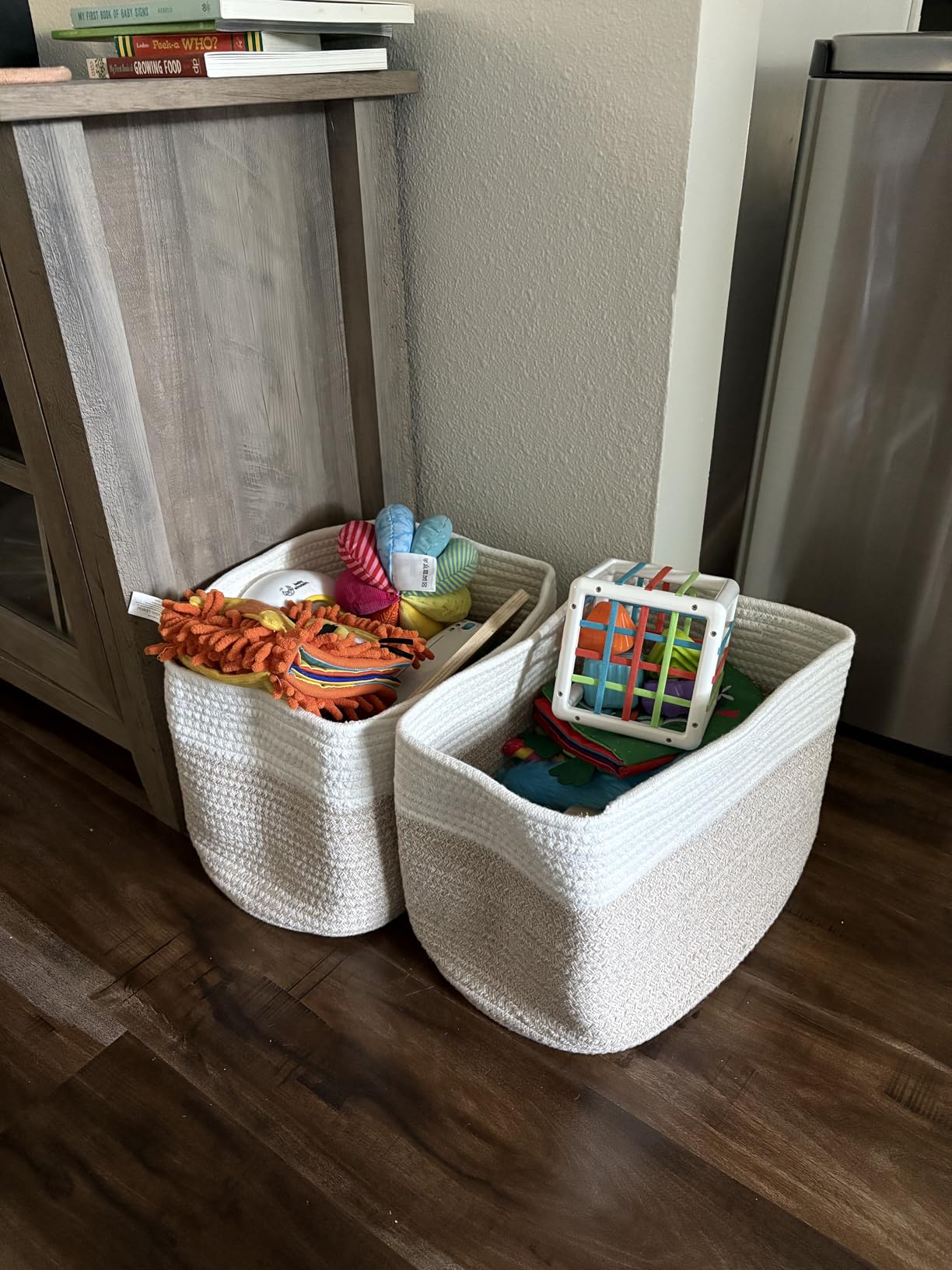 OrganiHaus Pastel Rainbow Cotton Rope Baskets for Shelves, Set of 3 - Colorful Storage Baskets for Kids - Nursery, Playroom, Classroom - Toy Storage, Books, Towels customer photo 2