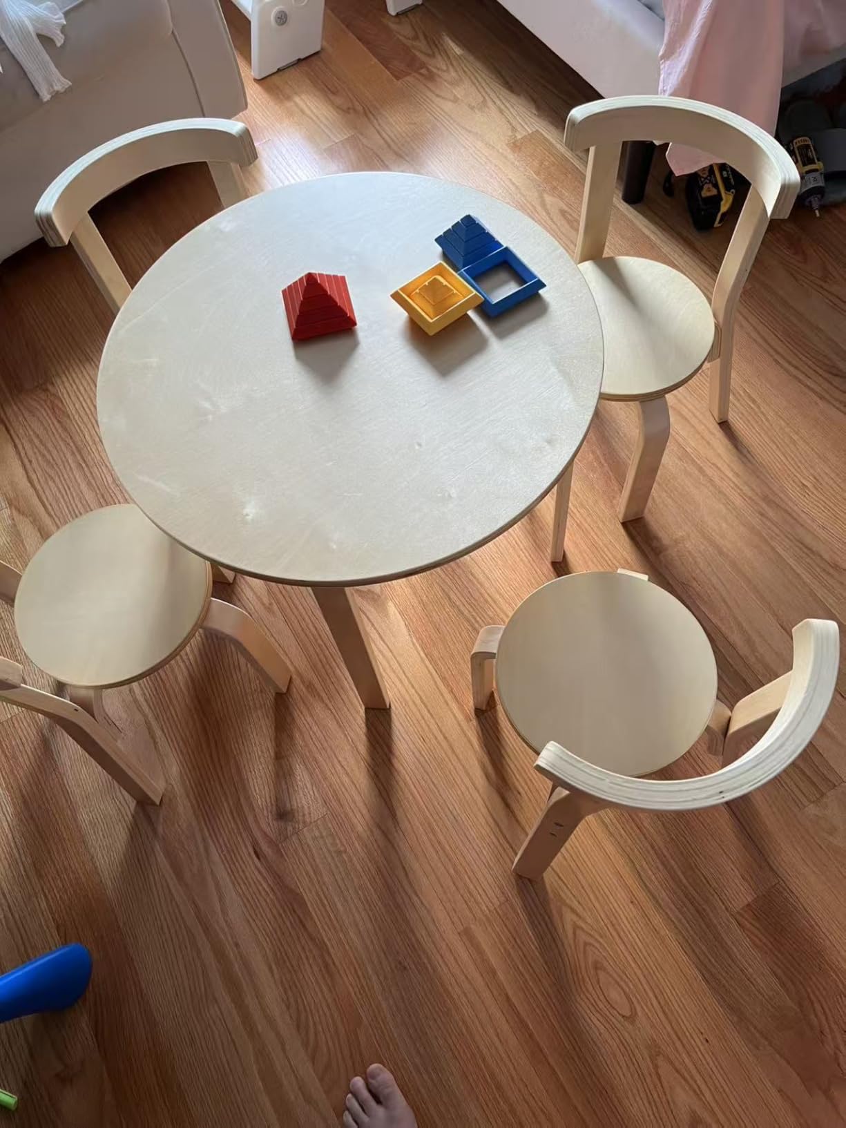 Costzon Kids Table and Chair Set, 5-Piece Wooden Activity Desk Set w/Toy Bricks, Classroom Playroom Daycare Furniture for Playing, Drawing, Reading, Bentwood Toddler Table and Chairs (Natural) customer photo 1