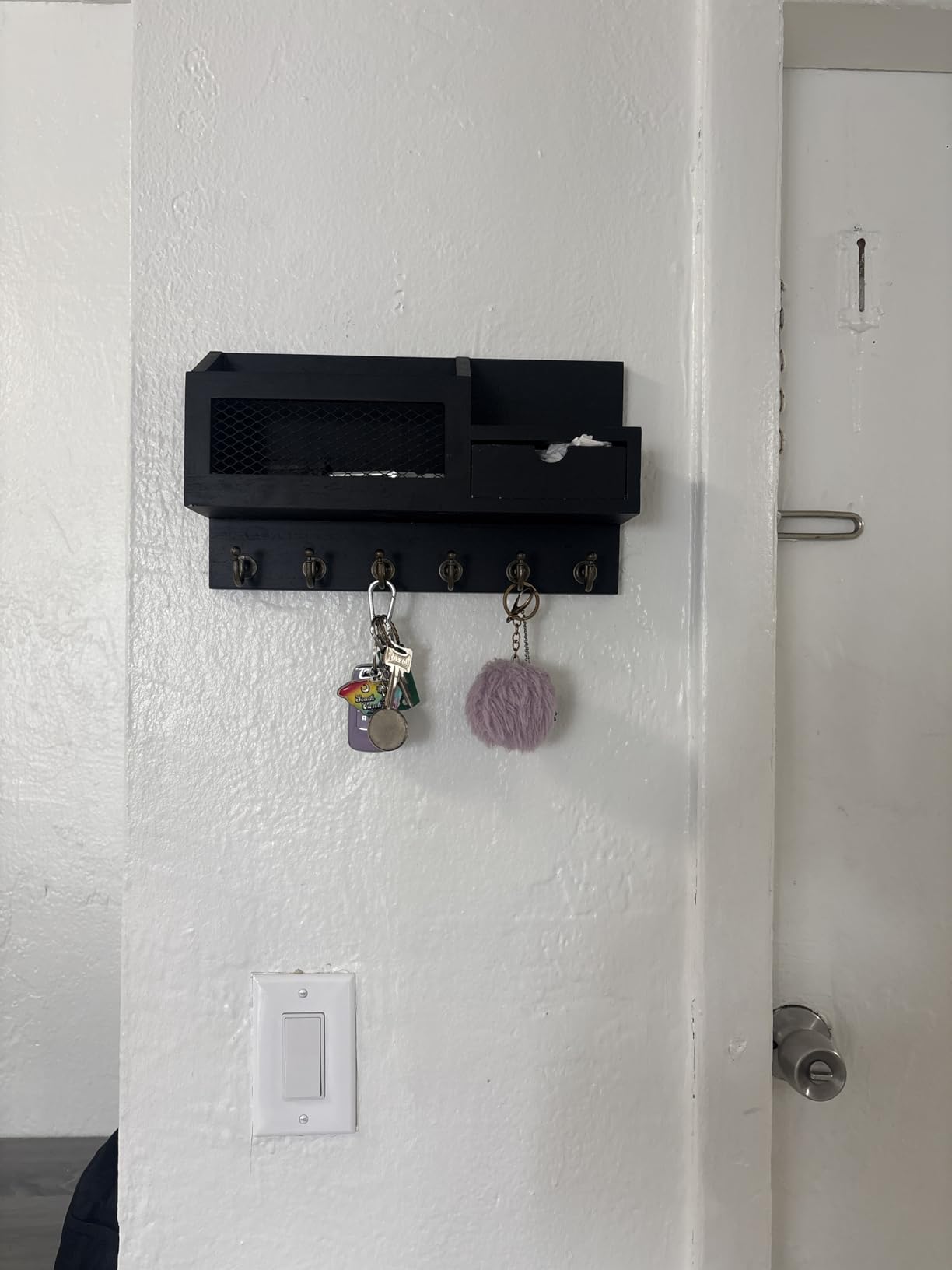FifthQuarter Key and Mail Holder for Wall, Mail Organizer Wall Mount with 6 Hooks and Storage Drawer, Easy Installation Key Rack for Entryway and Home Decor customer photo 2