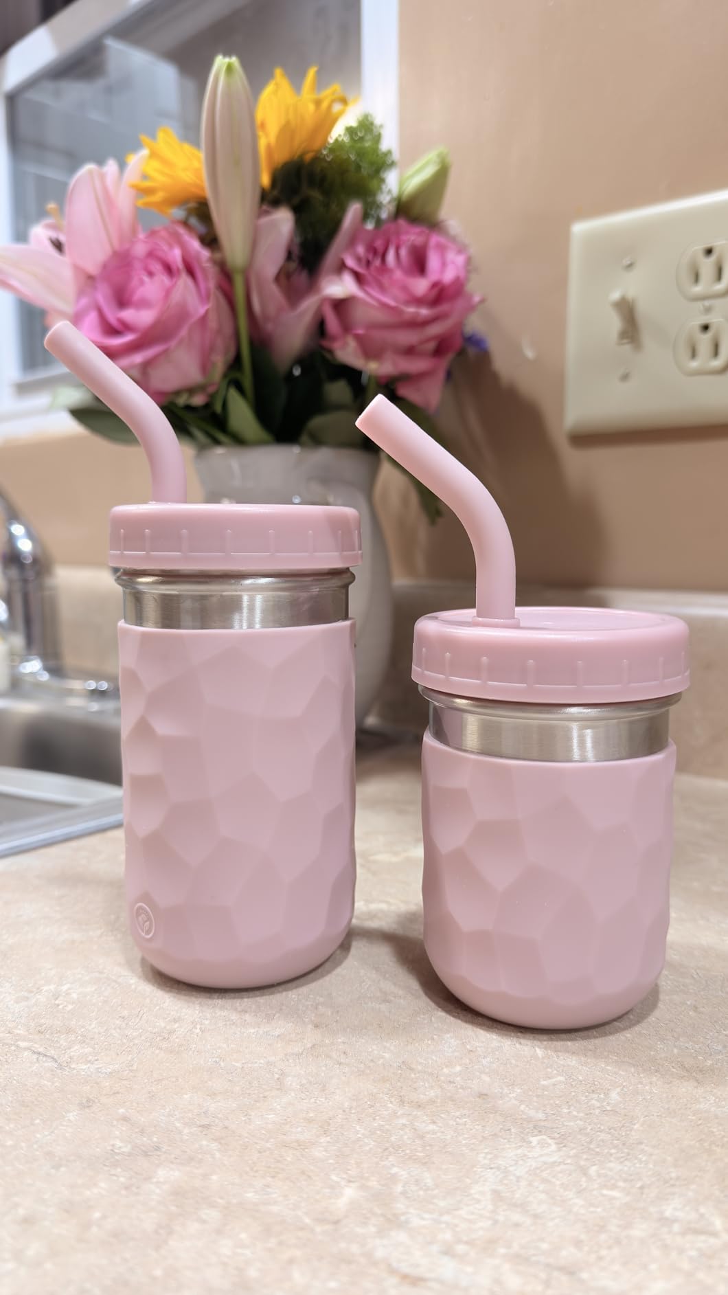 WeeSprout 2-in-1 Drinking Cups for Kids, Durable Stainless Steel Tumbler for Smoothies, Silicone Straws with Stoppers, Premium Plastic Twist Lids, Easy-Grip Sleeves, Set of 4 Dishwasher Safe Kid Cups customer photo 2